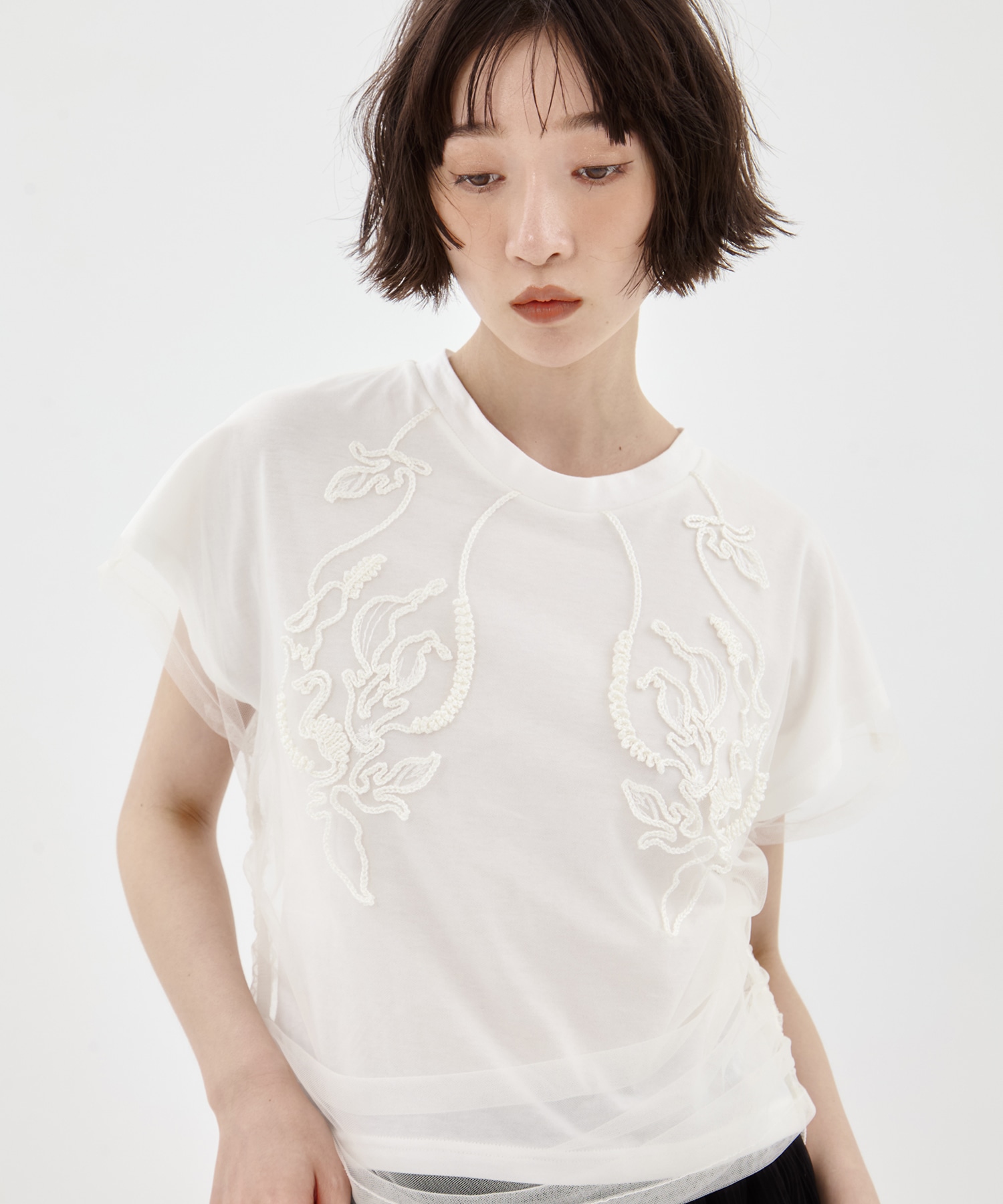 別注embroidered tulle layered tops MURRAL