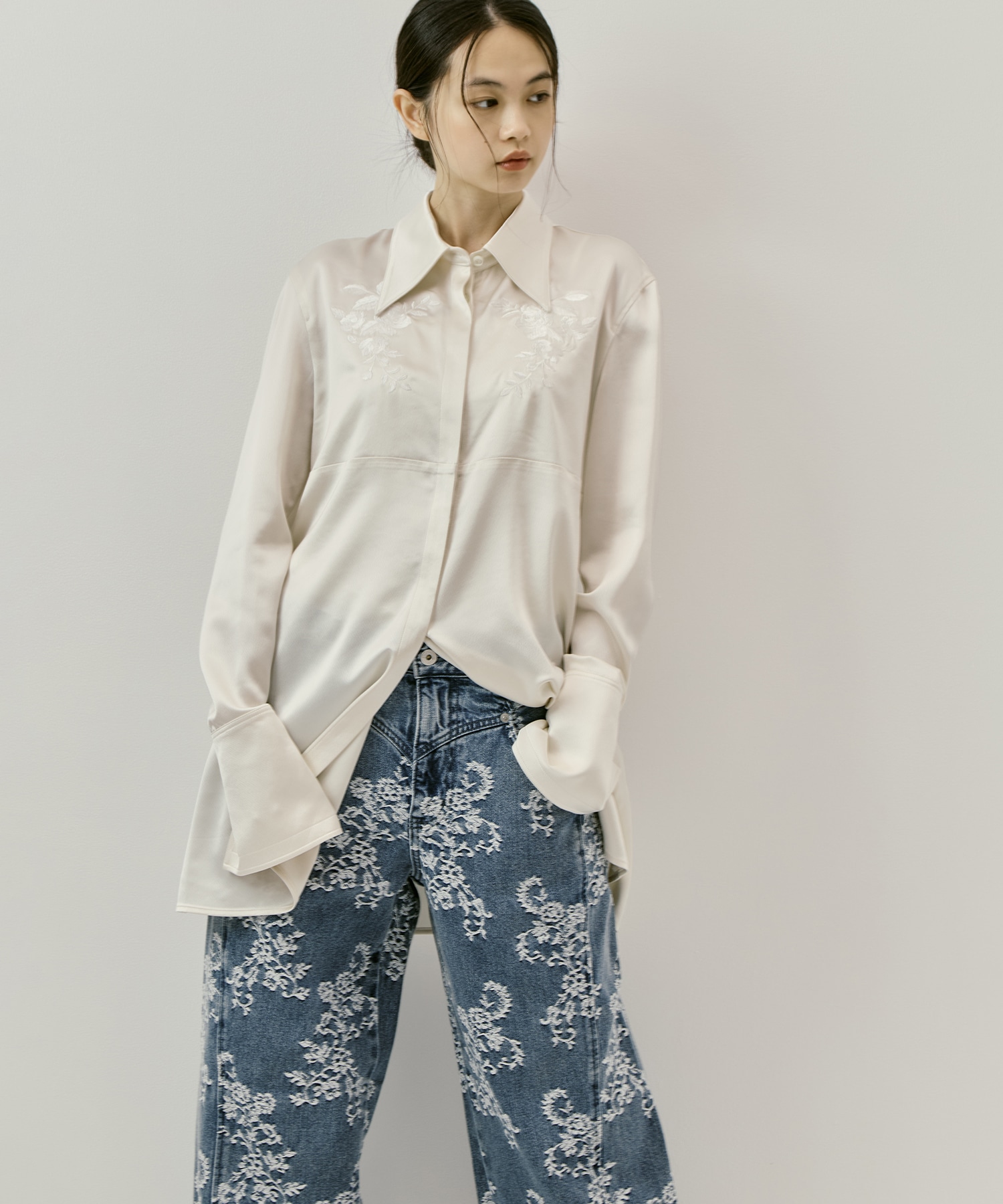 別注 EMBROIDERY SATIN SHIRT FETICO