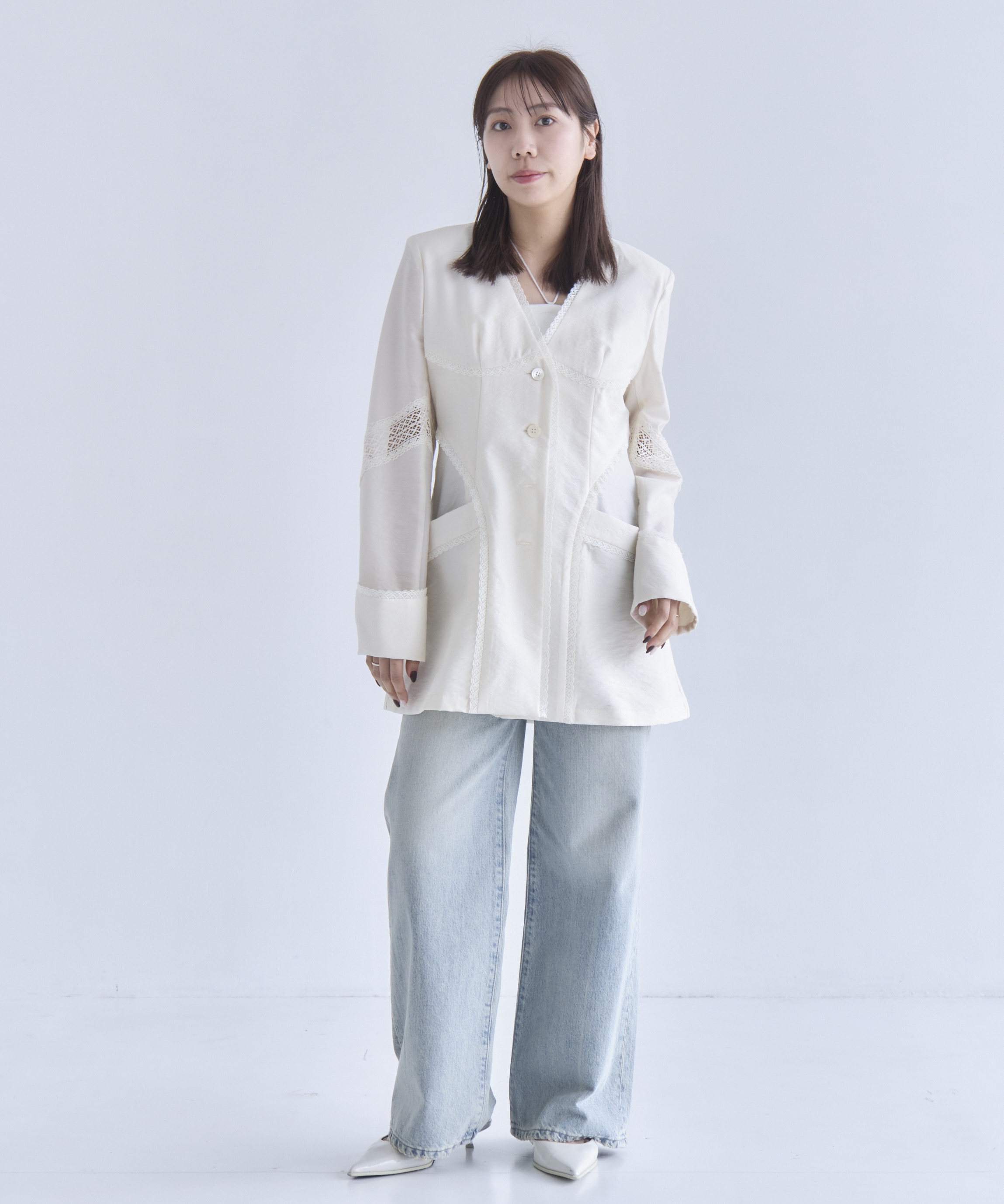 別注 LACE-PANELED SHIRT JACKET FETICO