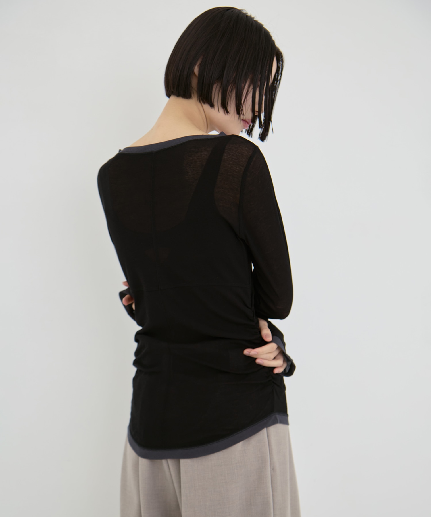 2way Sheer Cotton Long Tee STUDIOUS