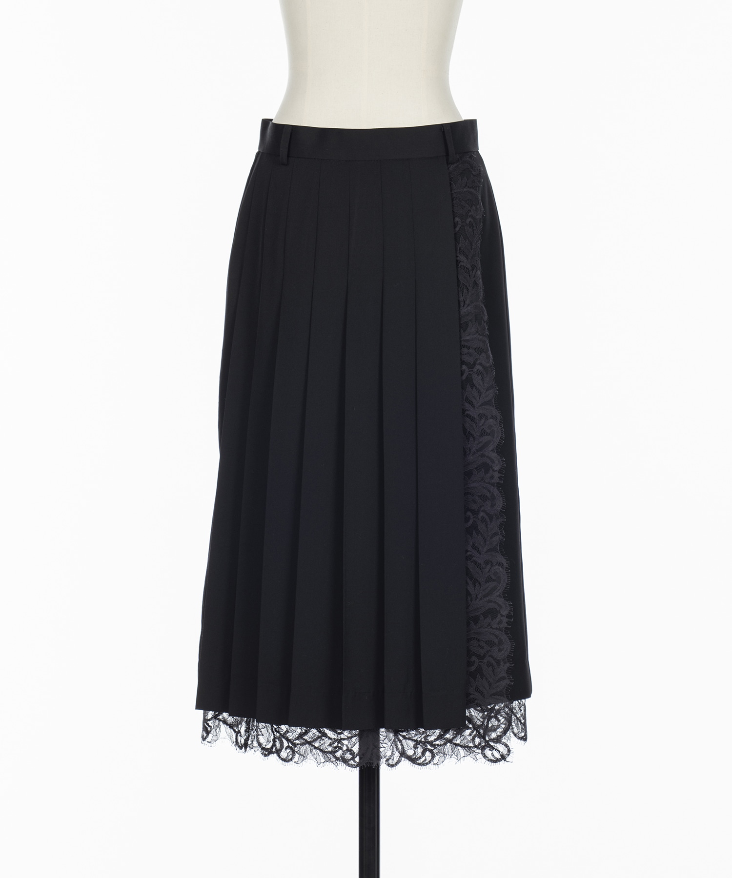 FINE WOOL PLEATED SKIRT WITH LACE TRIM FETICO