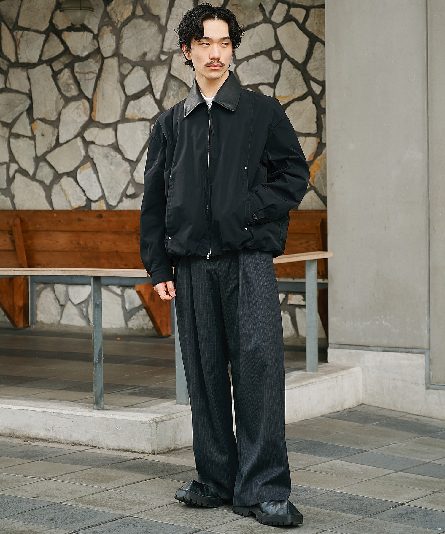 Leather collar Balloon Blouson STUDIOUS