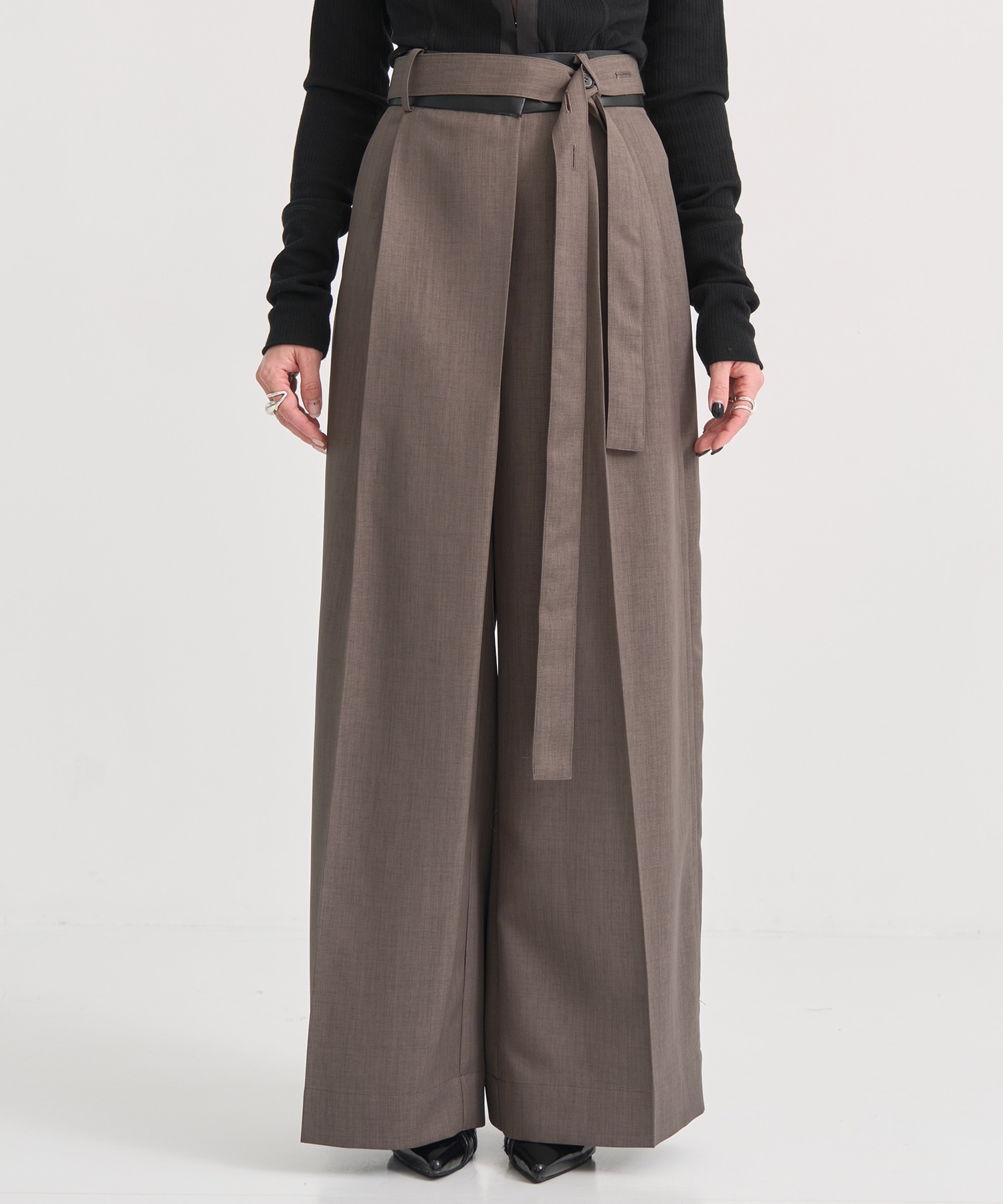Leather Belted Flare Trousers STUDIOUS