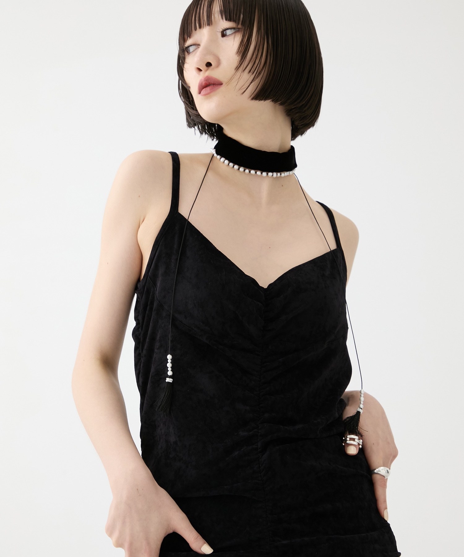 別注VELOUR SHEER CUT HEM DRESS FETICO