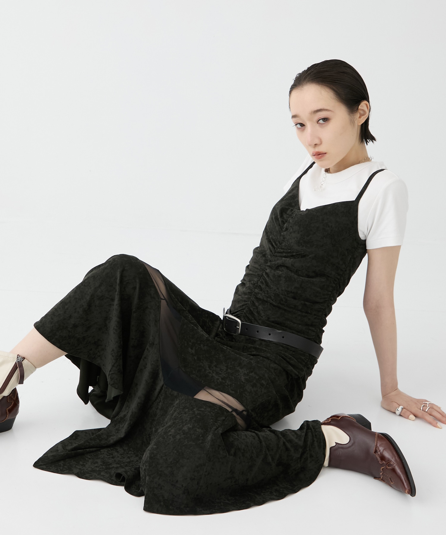 別注VELOUR SHEER CUT HEM DRESS FETICO
