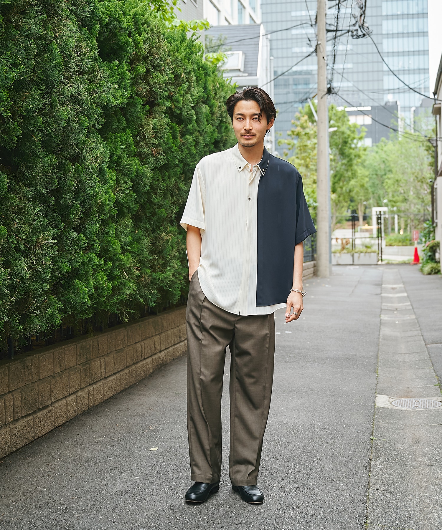 Double Cloth Layered Bi-Color Short Sleeve Shirt CULLNI