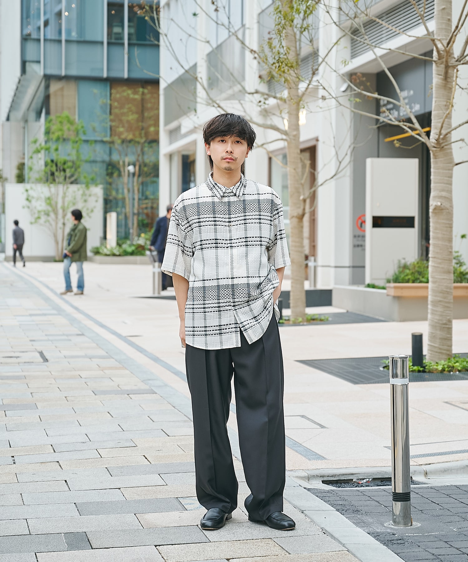 Sheer Tile Check Chin Tab Short Sleeve Shirt CULLNI