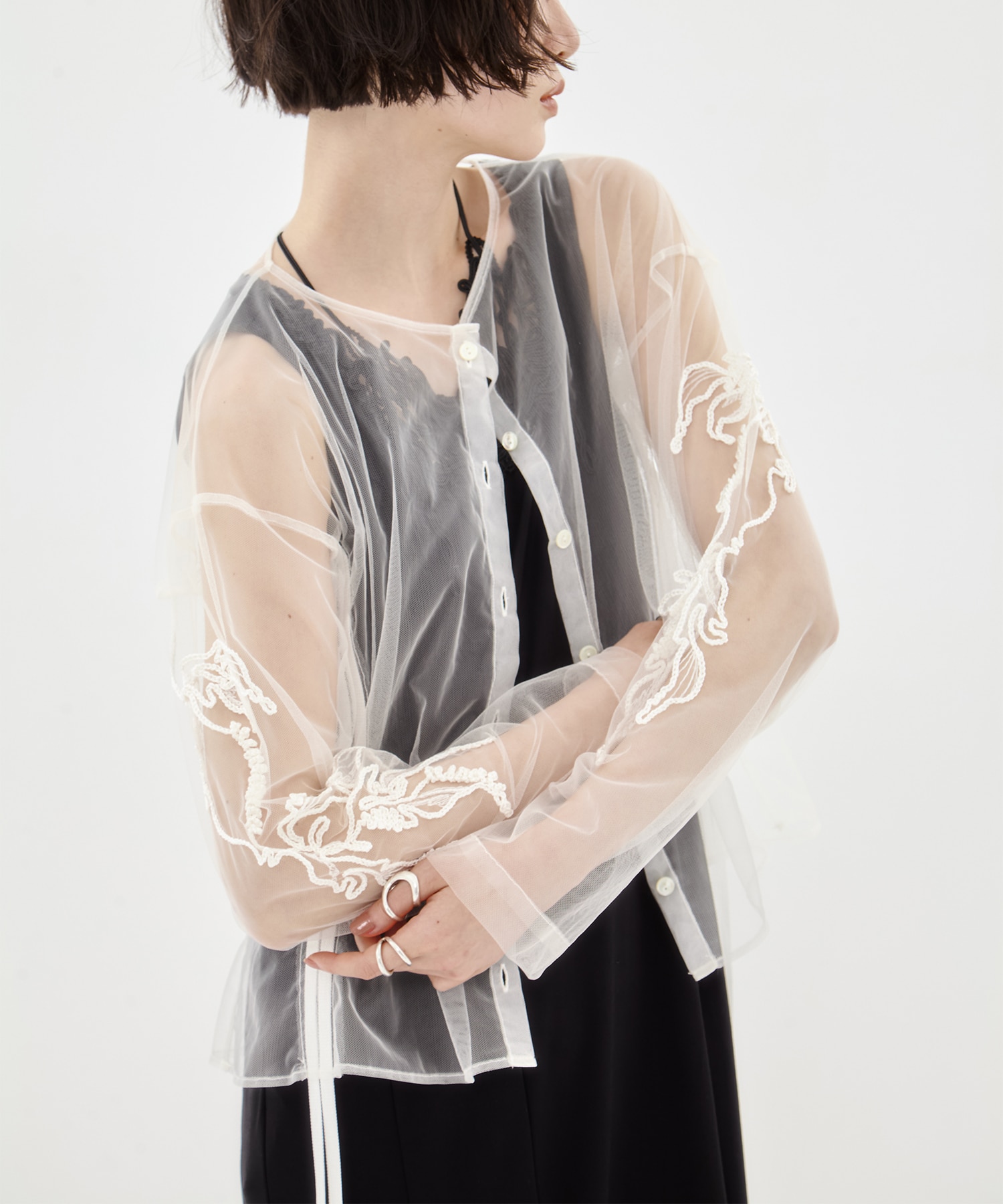別注embroidered tulle cardigan MURRAL