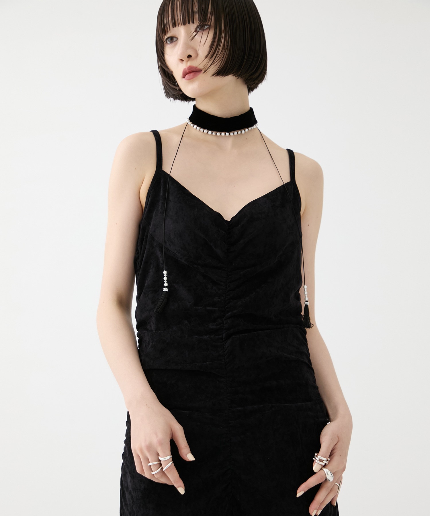 別注VELOUR SHEER CUT HEM DRESS FETICO