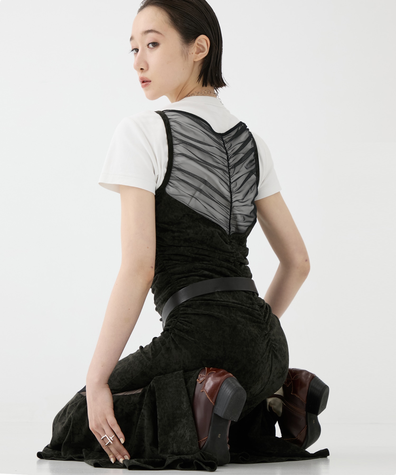 別注VELOUR SHEER CUT HEM DRESS FETICO