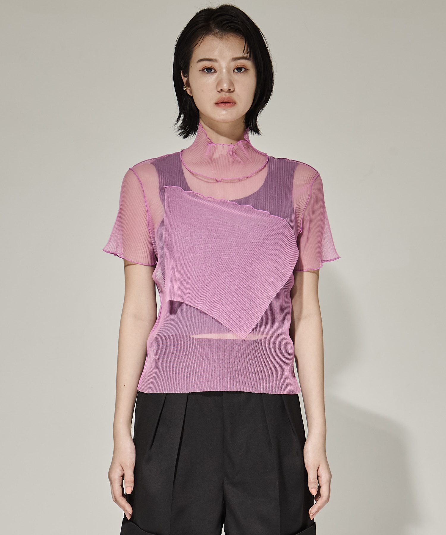 SHEER LAYERED SHORT SLEEVE TOP kotohayokozawa