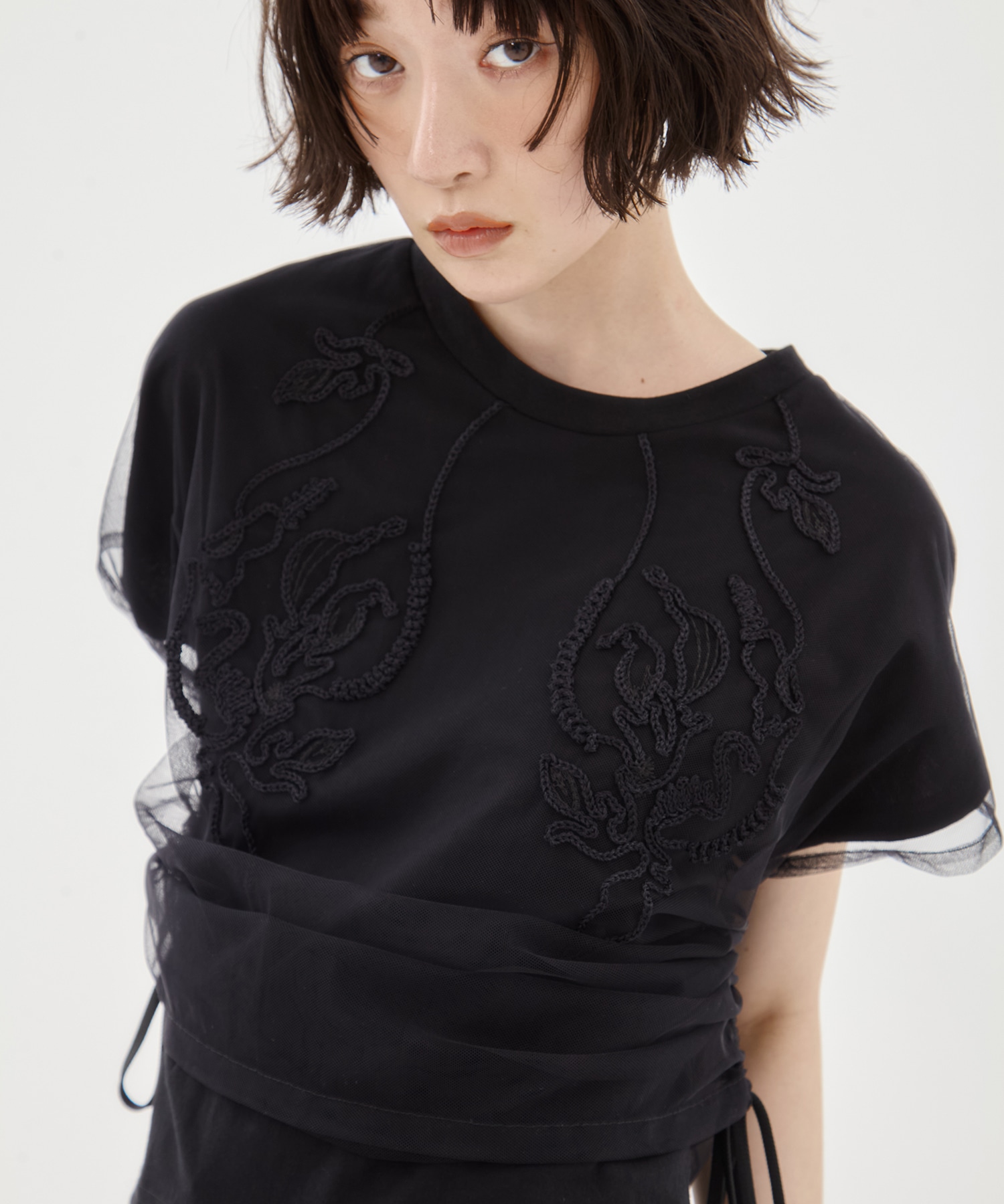 別注embroidered tulle layered tops MURRAL