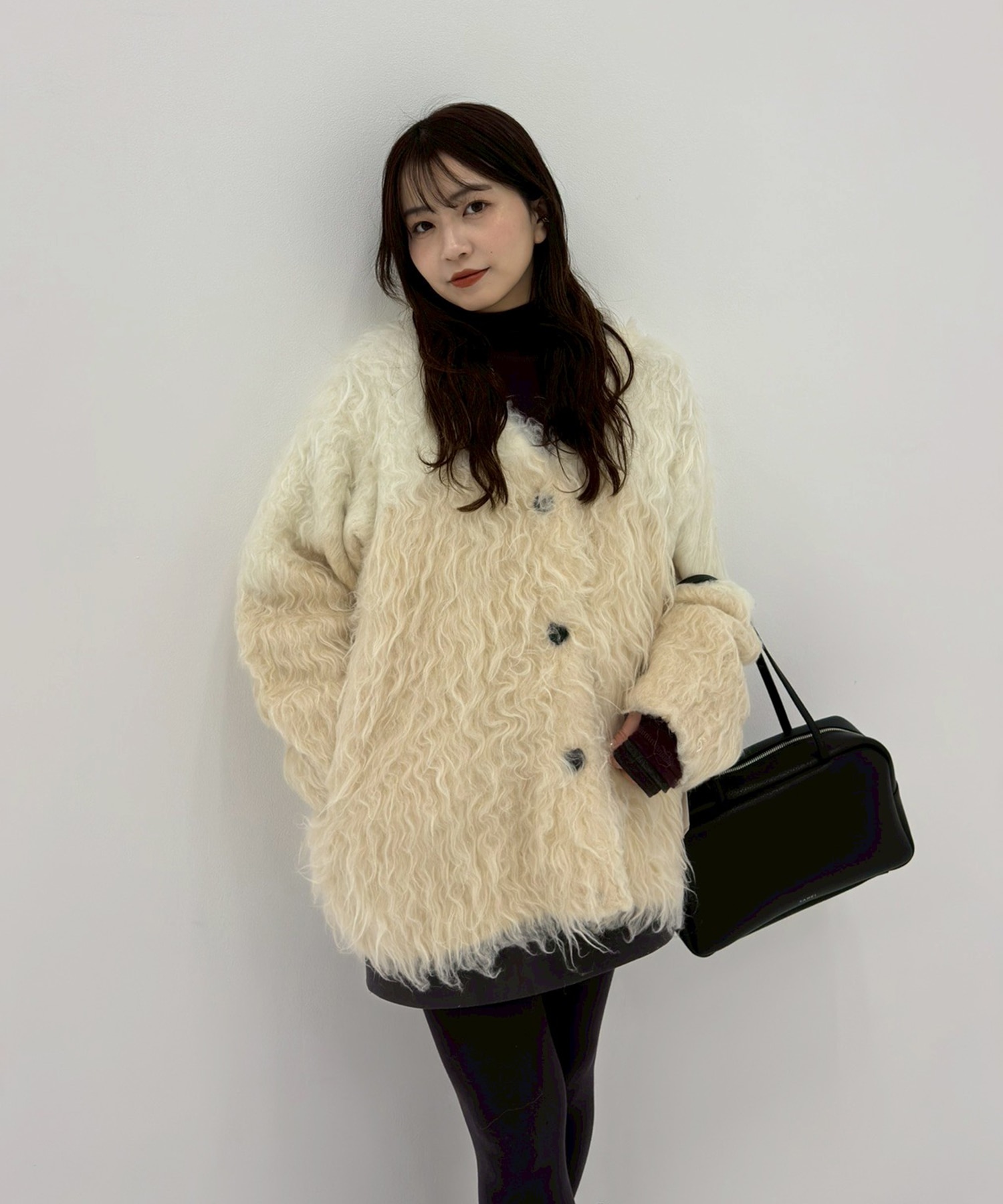 BI COLOR SHAGGY KNIT CARDIGAN CLANE