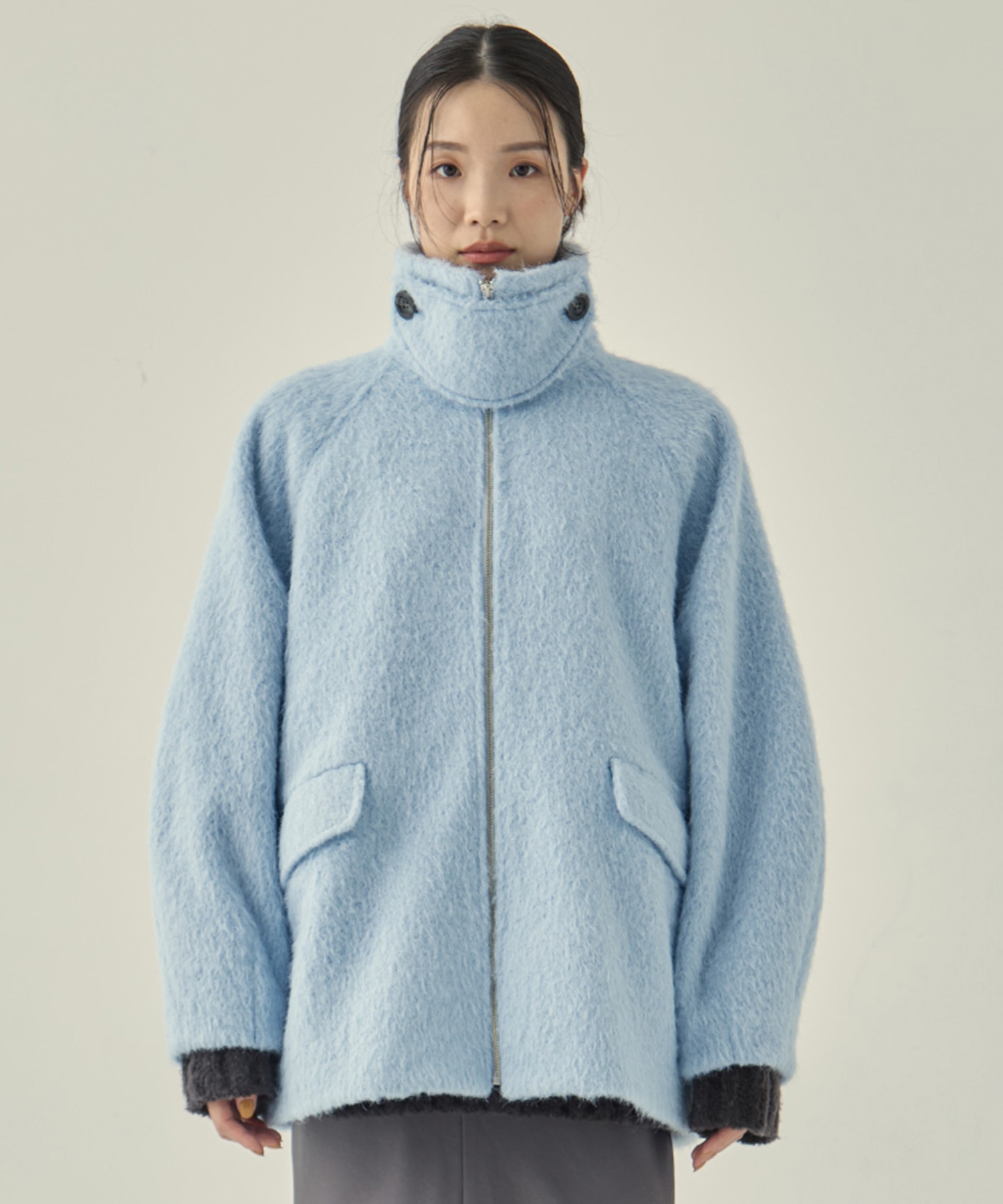 【WEB限定カラー】STAND COLLAR SHAGGY MIDDLE COAT STUDIOUS