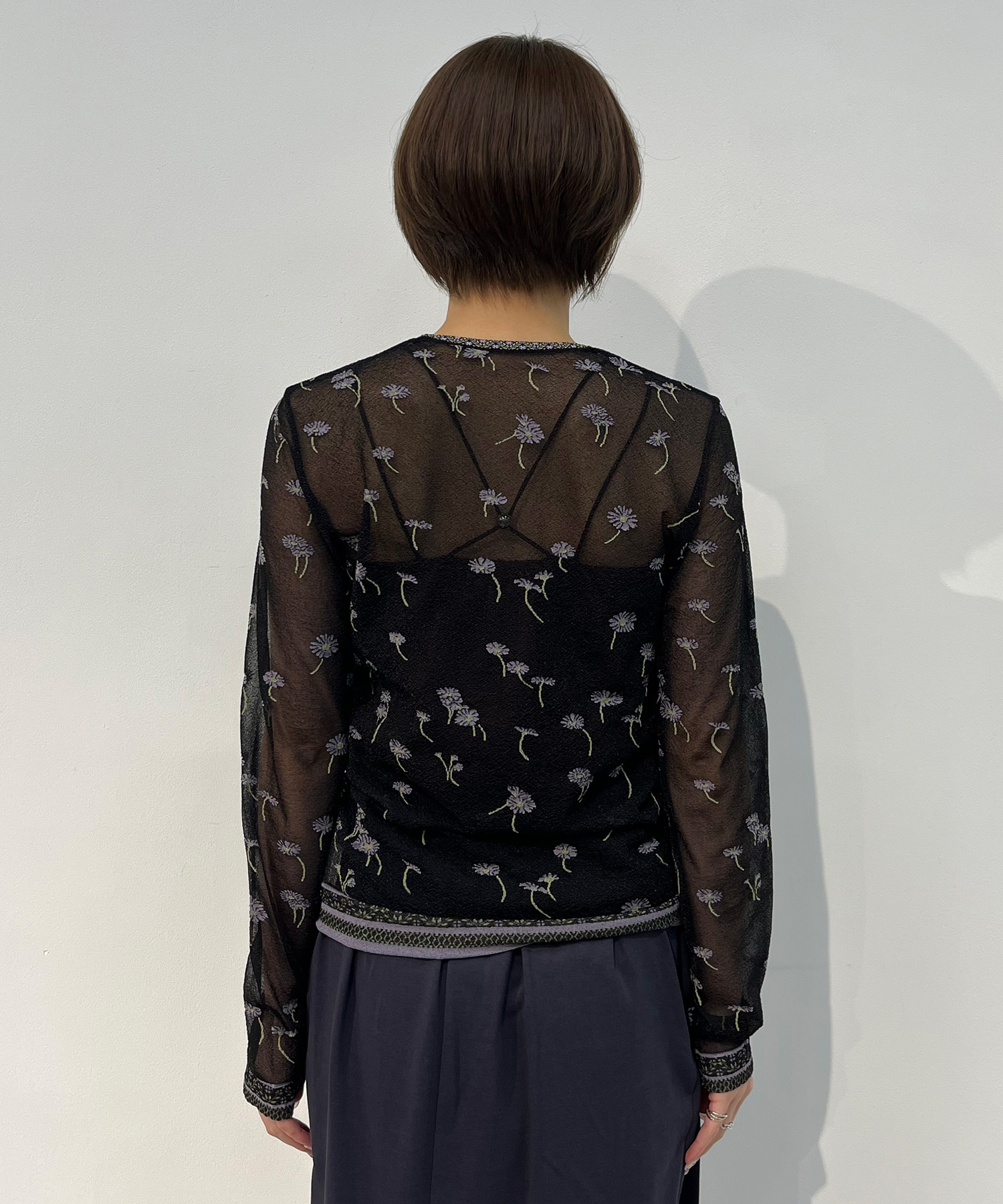 Floral Pattern Long Sleeve Sheer Knit Top Mame Kurogouchi
