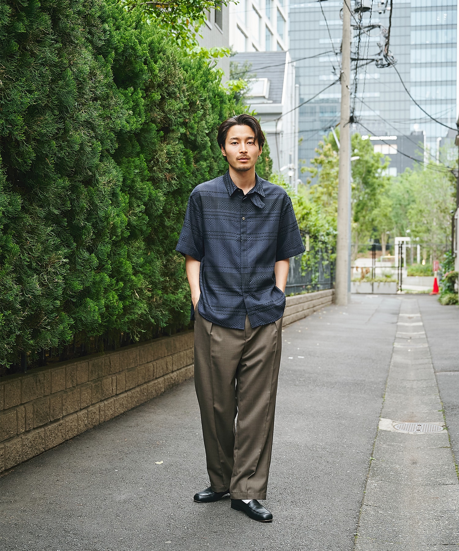 Sheer Tile Check Chin Tab Short Sleeve Shirt CULLNI
