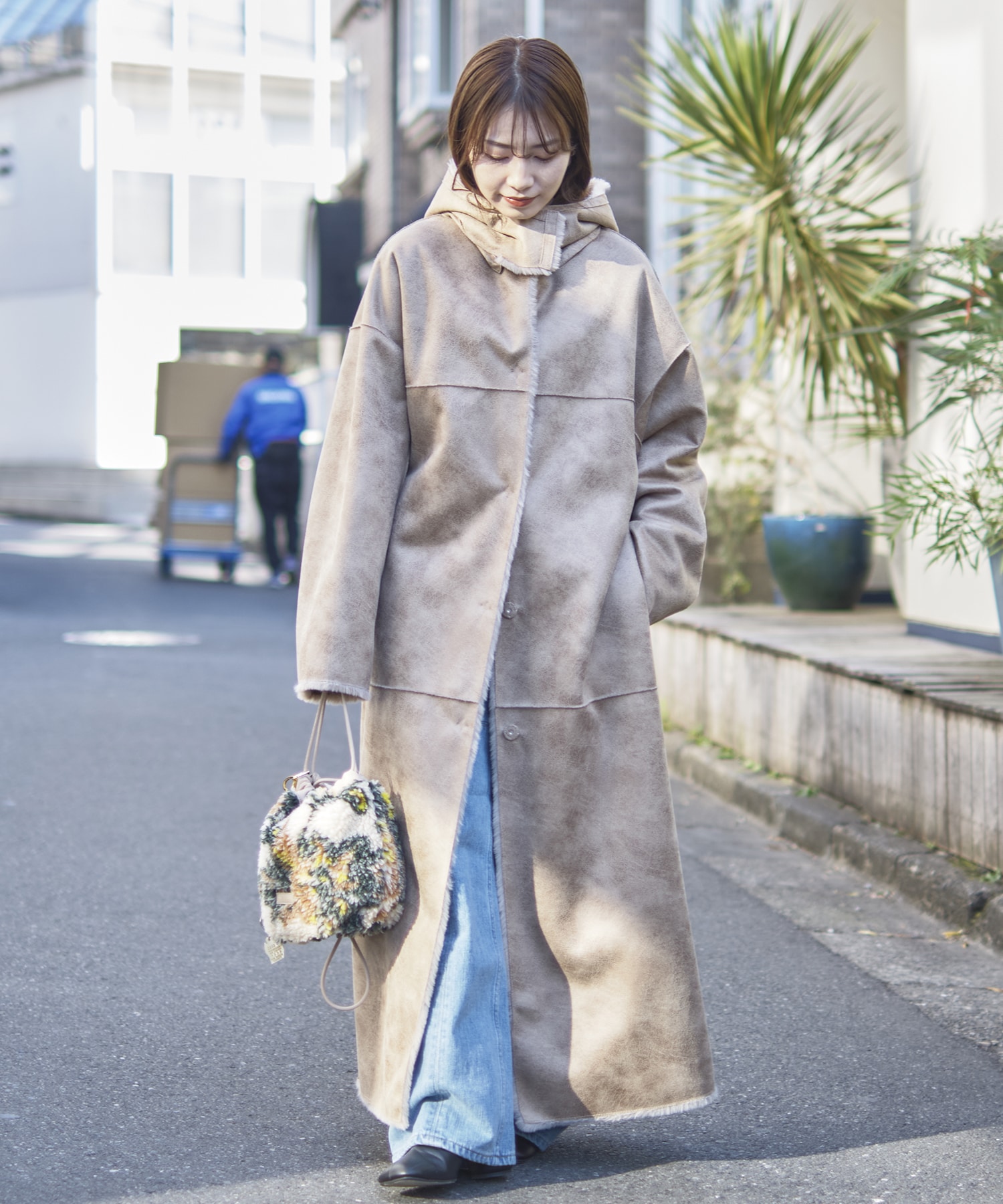 別注jacquard boa drawstring bag FUMIE=TANAKA