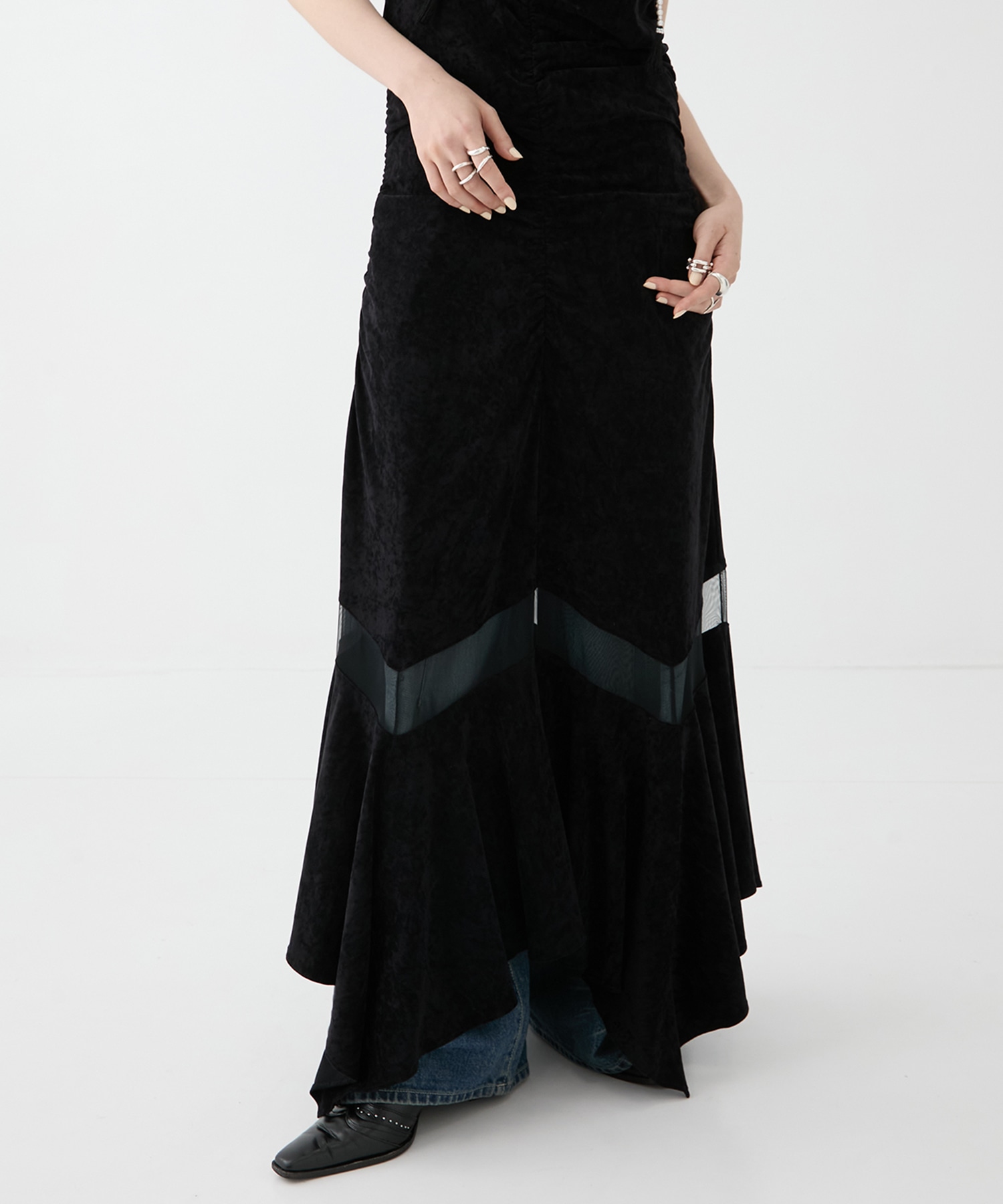 別注VELOUR SHEER CUT HEM DRESS FETICO