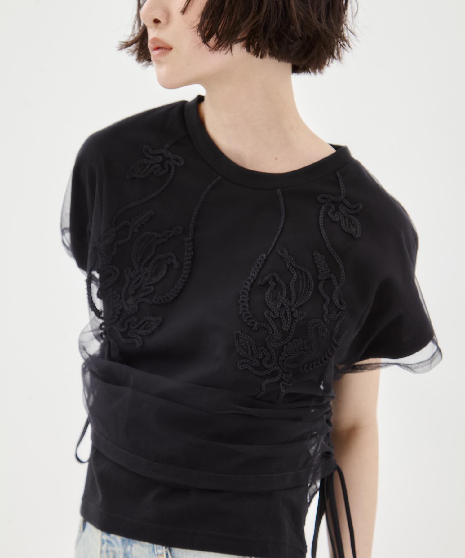 別注embroidered tulle layered tops MURRAL
