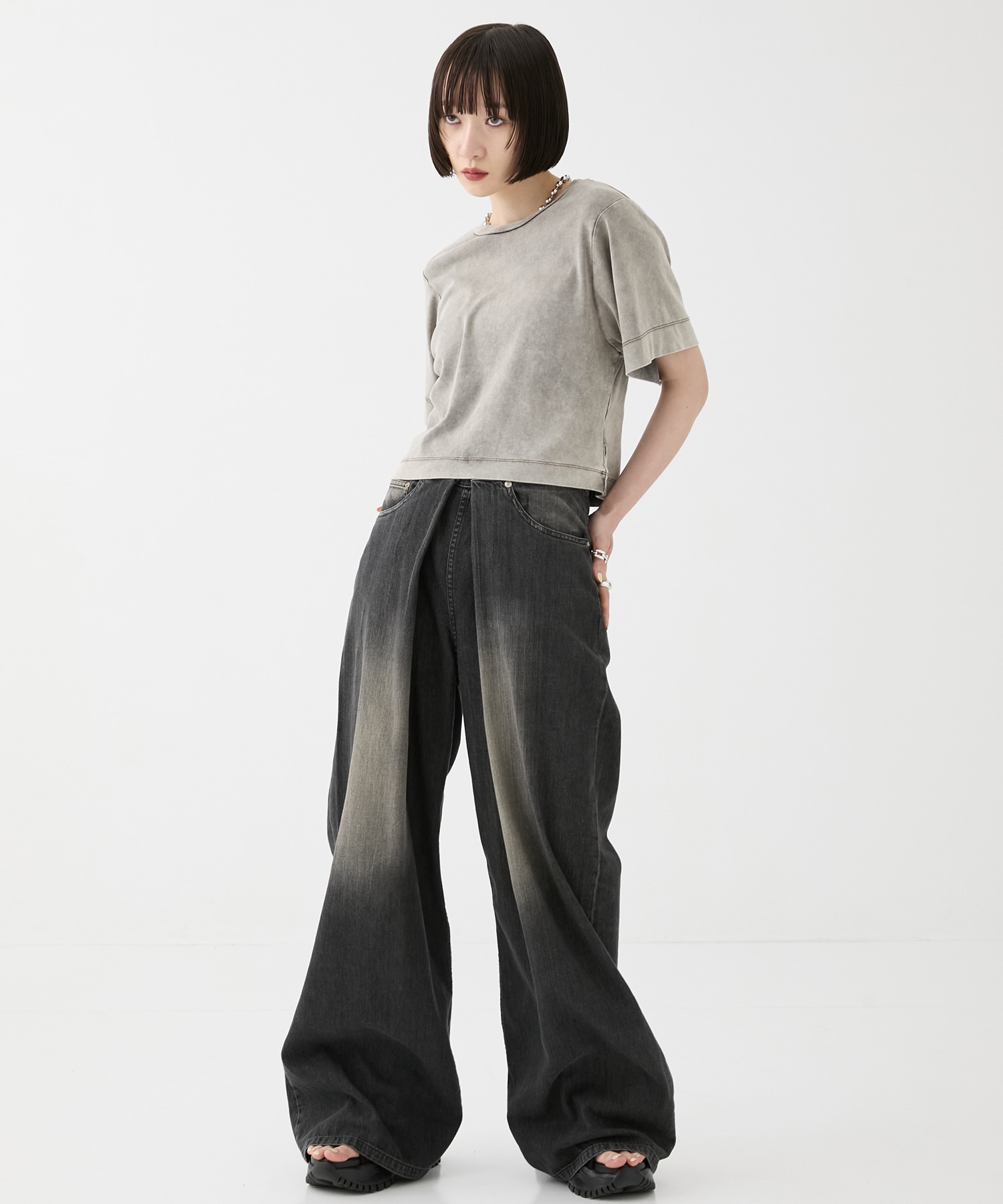 別注WASHED DENIM FOLDED WIDE PANTS (SHORT LENGTH) JOHN LAWRENCE SULLIVAN