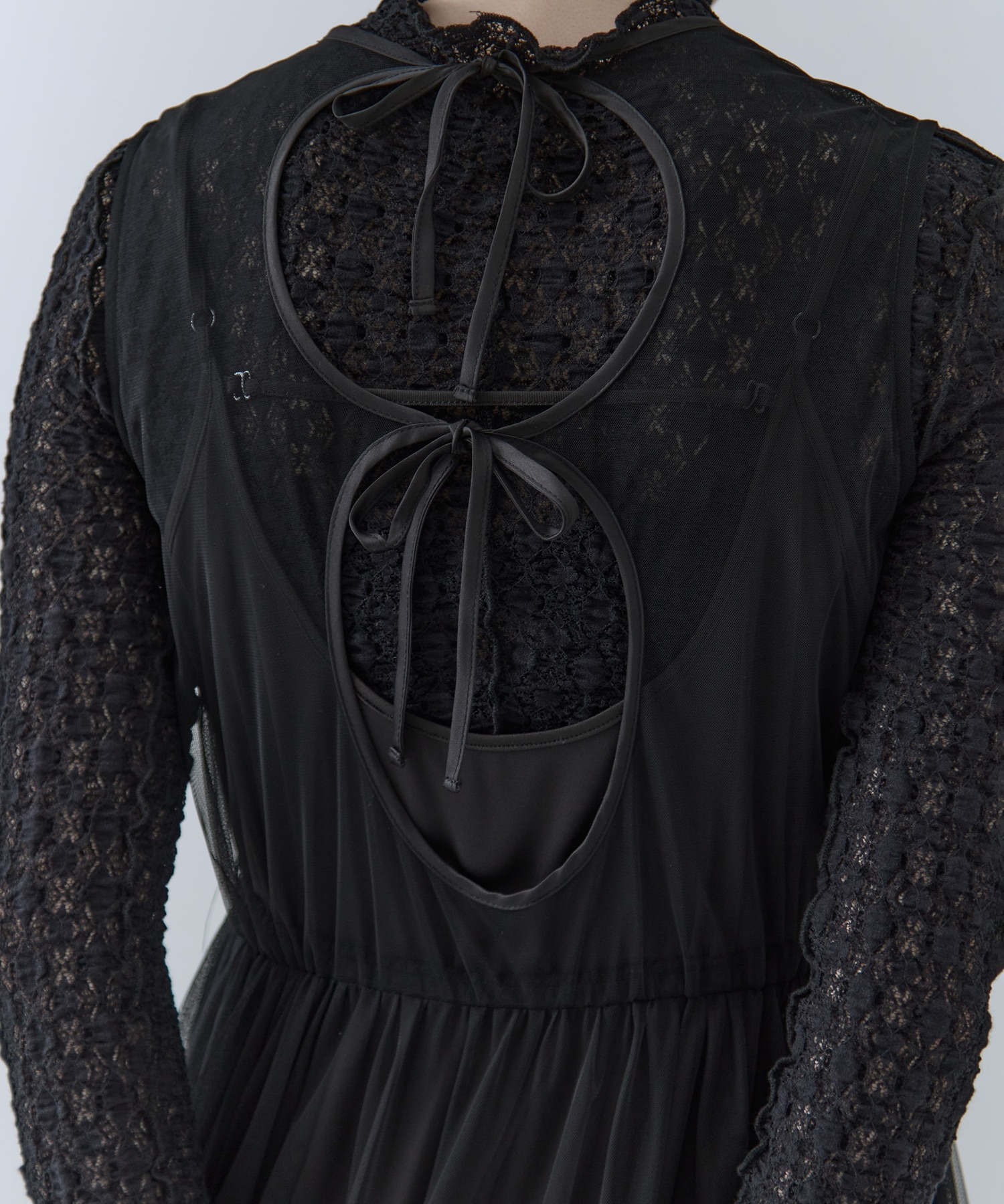 BLACK TULLE WAVE TIERED DRESS AMERI