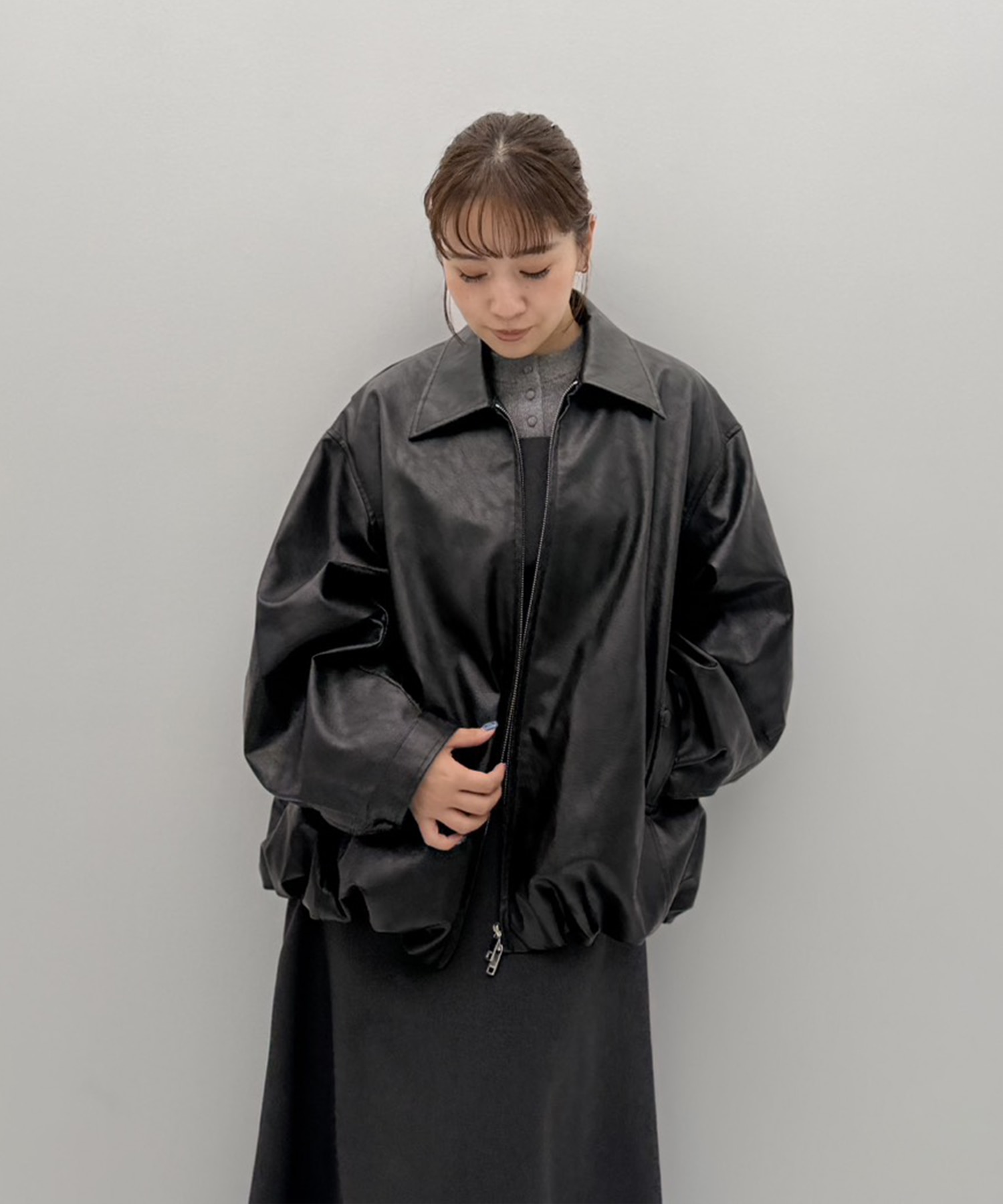 別注 FAKE LEATHER BALLOON JACKET CLANE