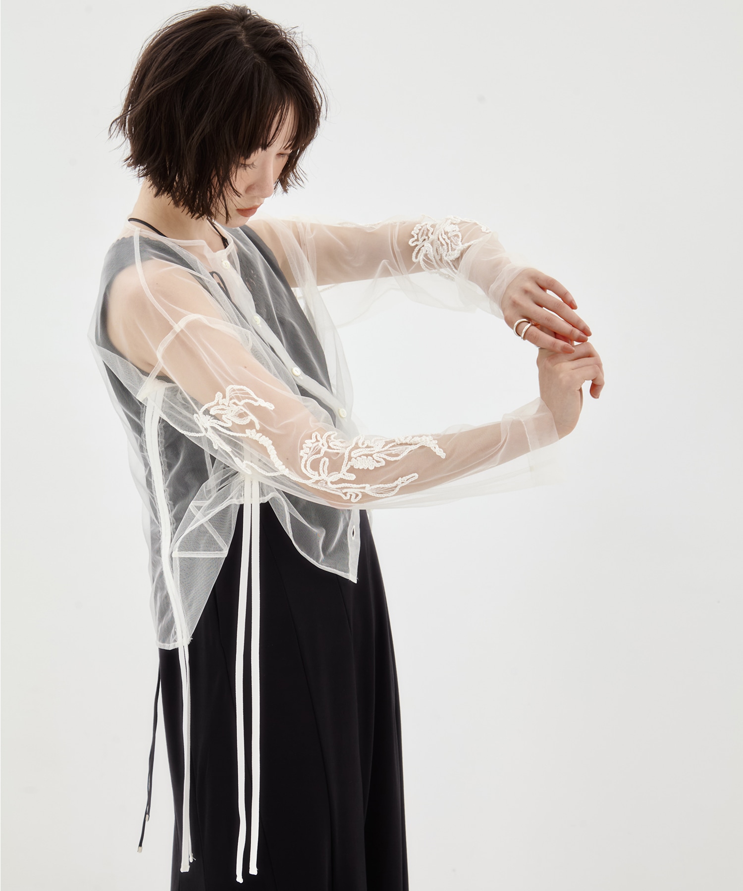 別注embroidered tulle cardigan MURRAL
