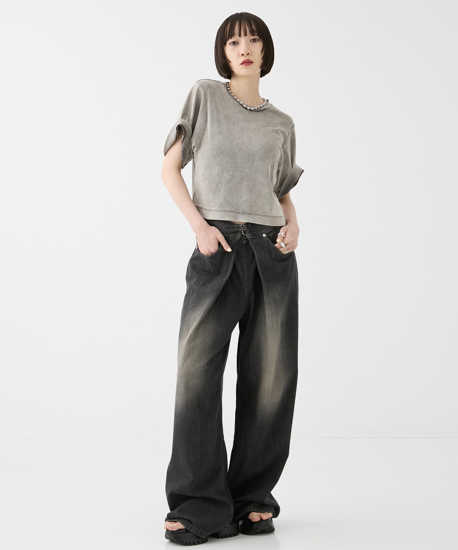 別注WASHED DENIM FOLDED WIDE PANTS (SHORT LENGTH) JOHN LAWRENCE SULLIVAN