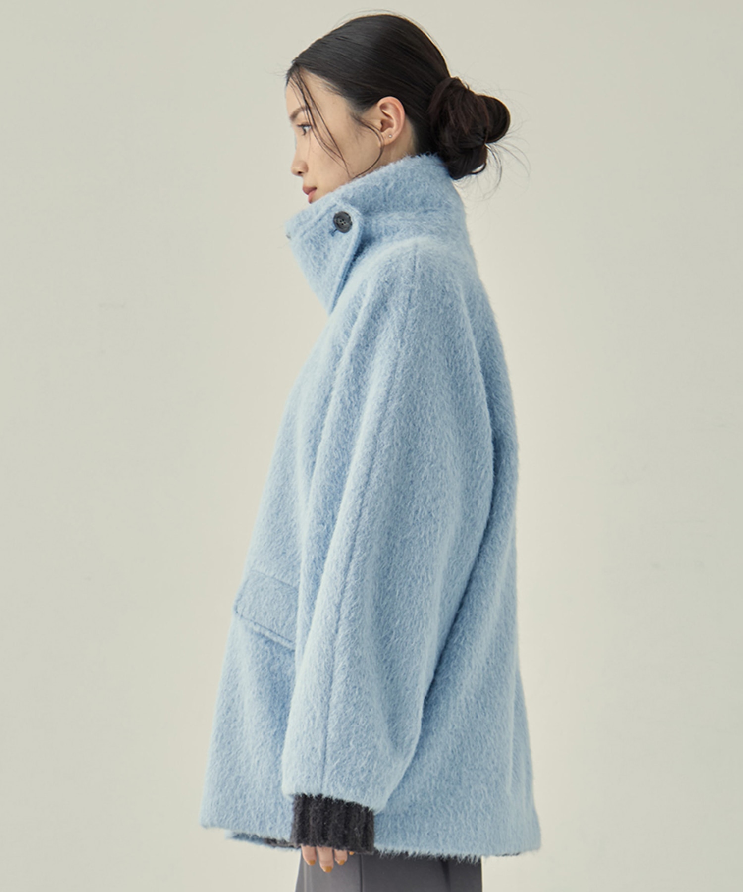 【WEB限定カラー】STAND COLLAR SHAGGY MIDDLE COAT STUDIOUS
