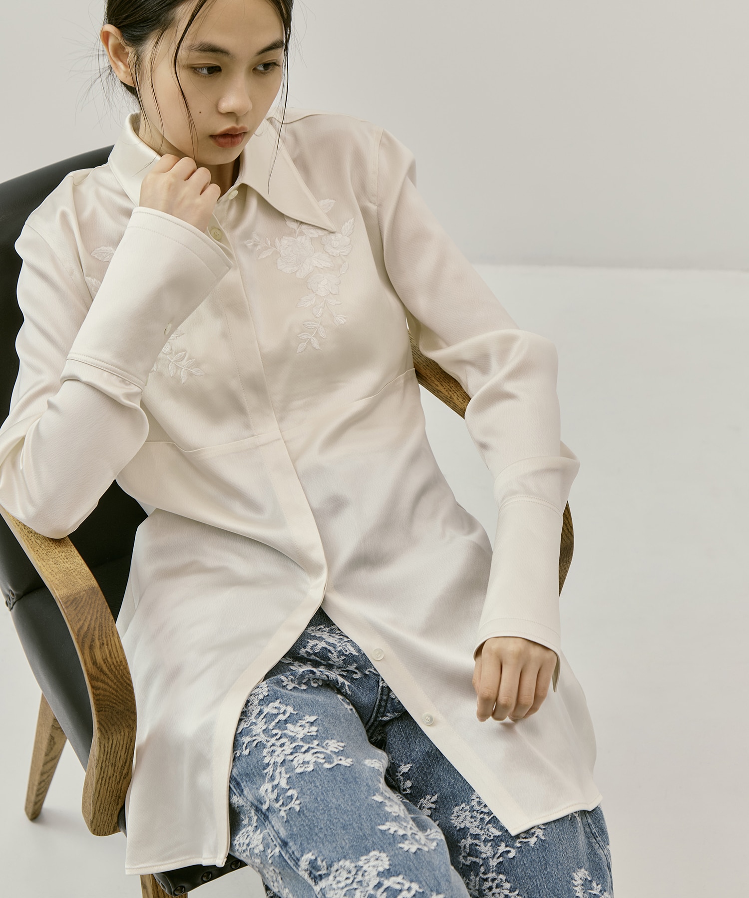 別注 EMBROIDERY SATIN SHIRT FETICO