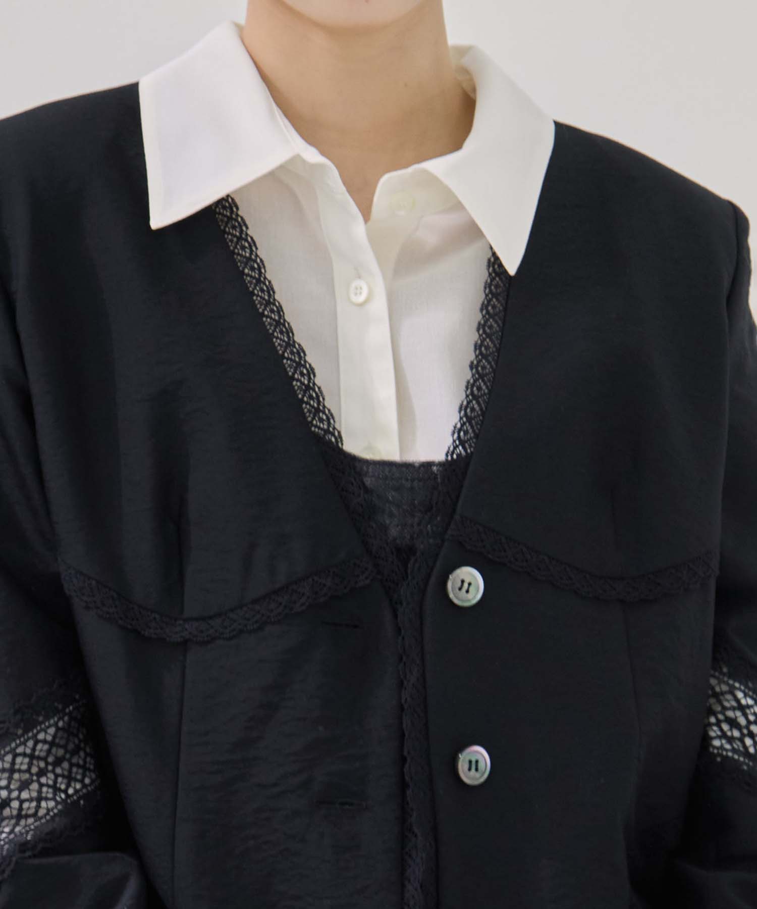 別注 LACE-PANELED SHIRT JACKET FETICO