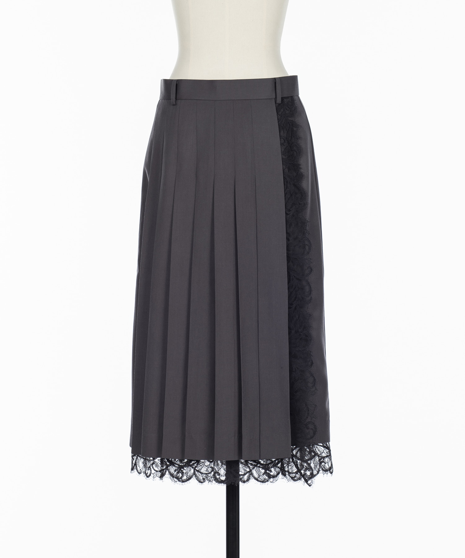 FINE WOOL PLEATED SKIRT WITH LACE TRIM FETICO