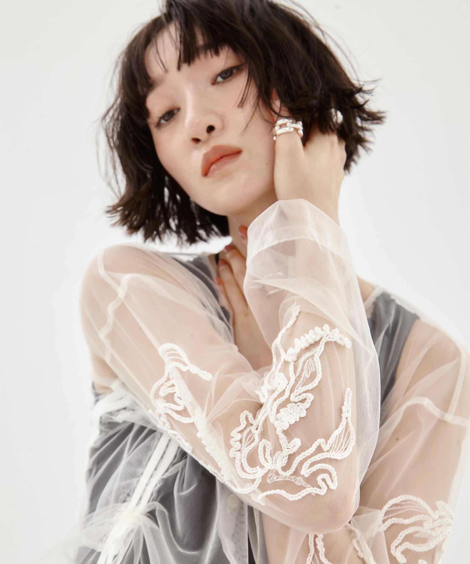別注embroidered tulle cardigan MURRAL