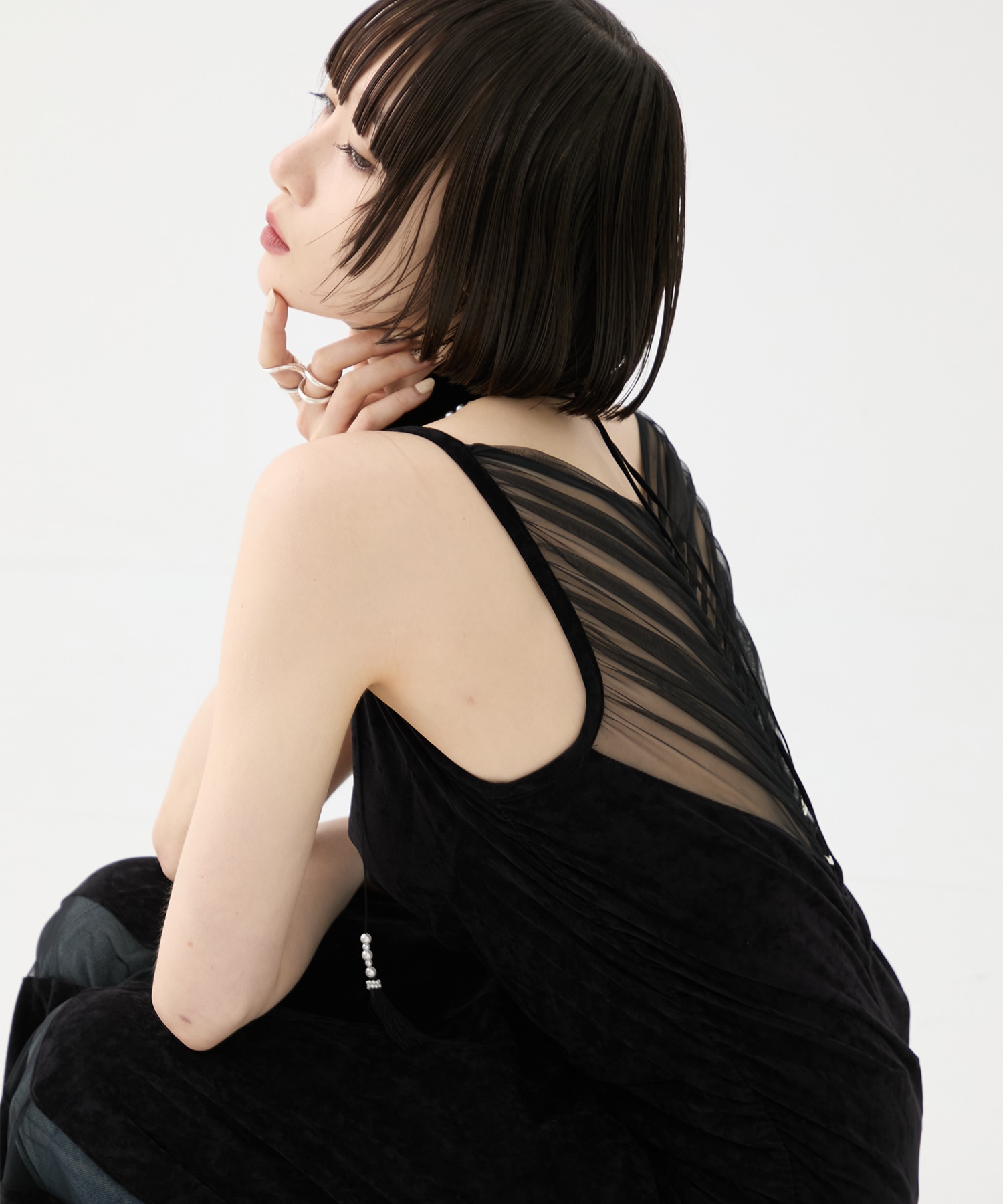 別注VELOUR SHEER CUT HEM DRESS FETICO