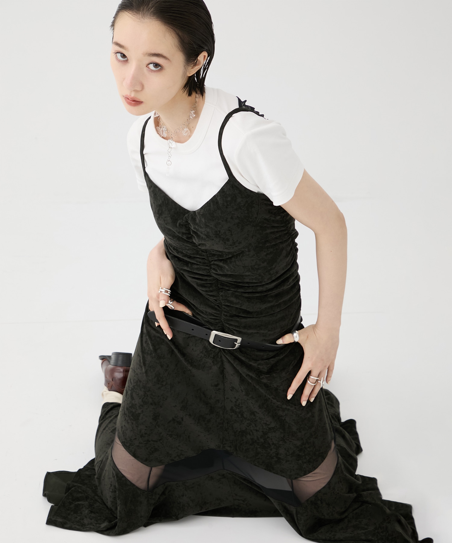 別注VELOUR SHEER CUT HEM DRESS FETICO