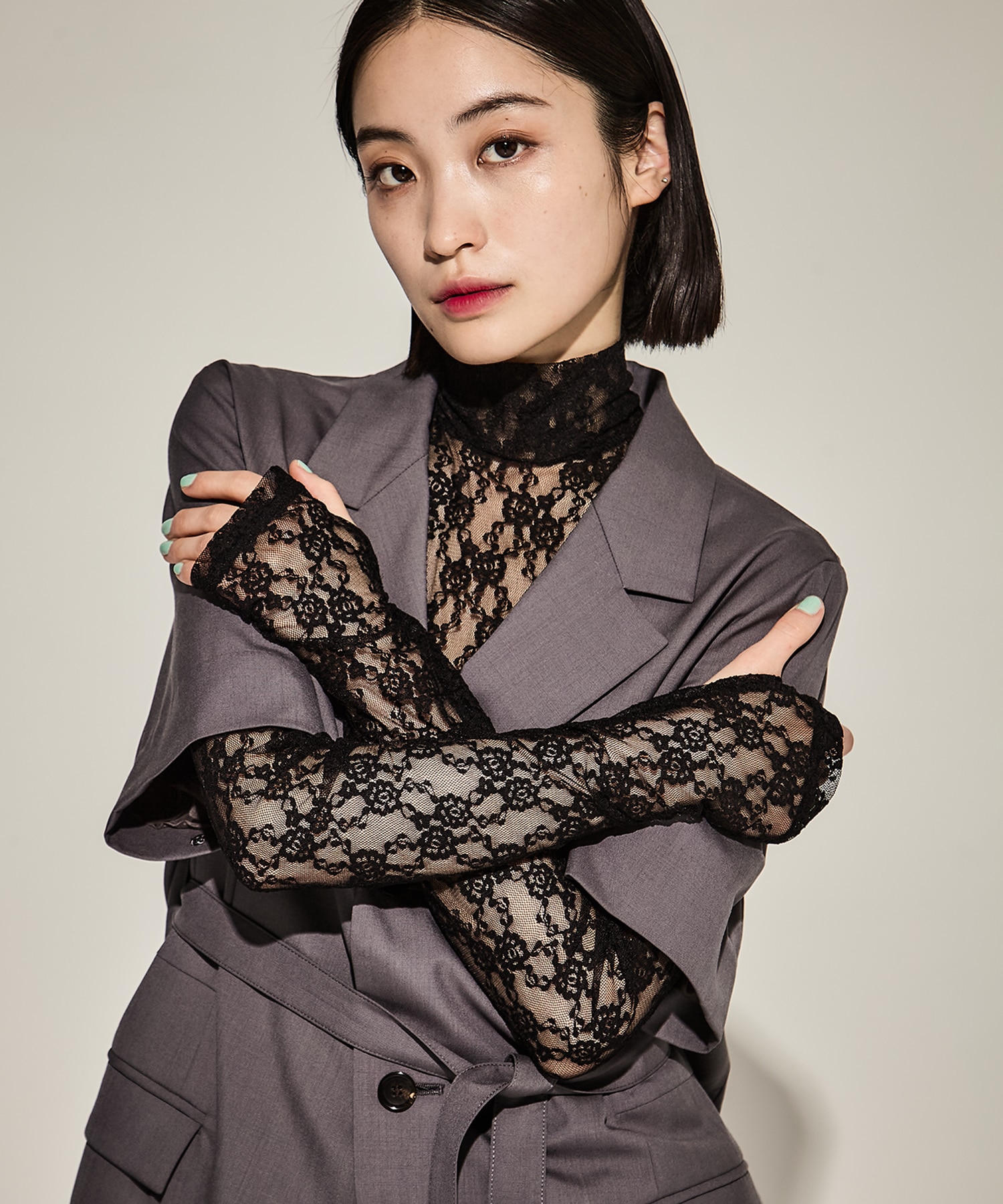 FLOWER LACE TURTLE NECK TOP WITH GARTER BELT JOHN LAWRENCE SULLIVAN