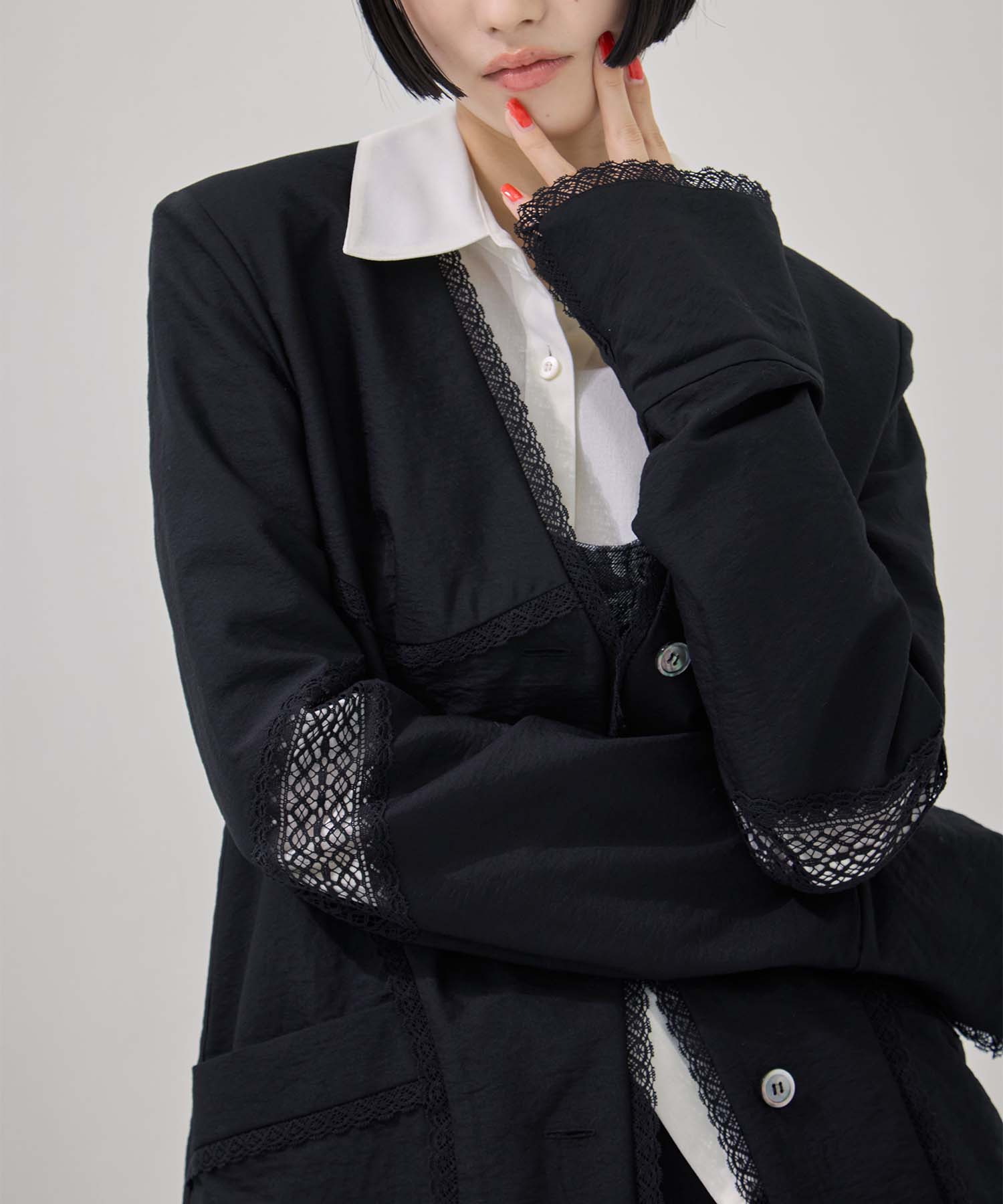 別注 LACE-PANELED SHIRT JACKET FETICO