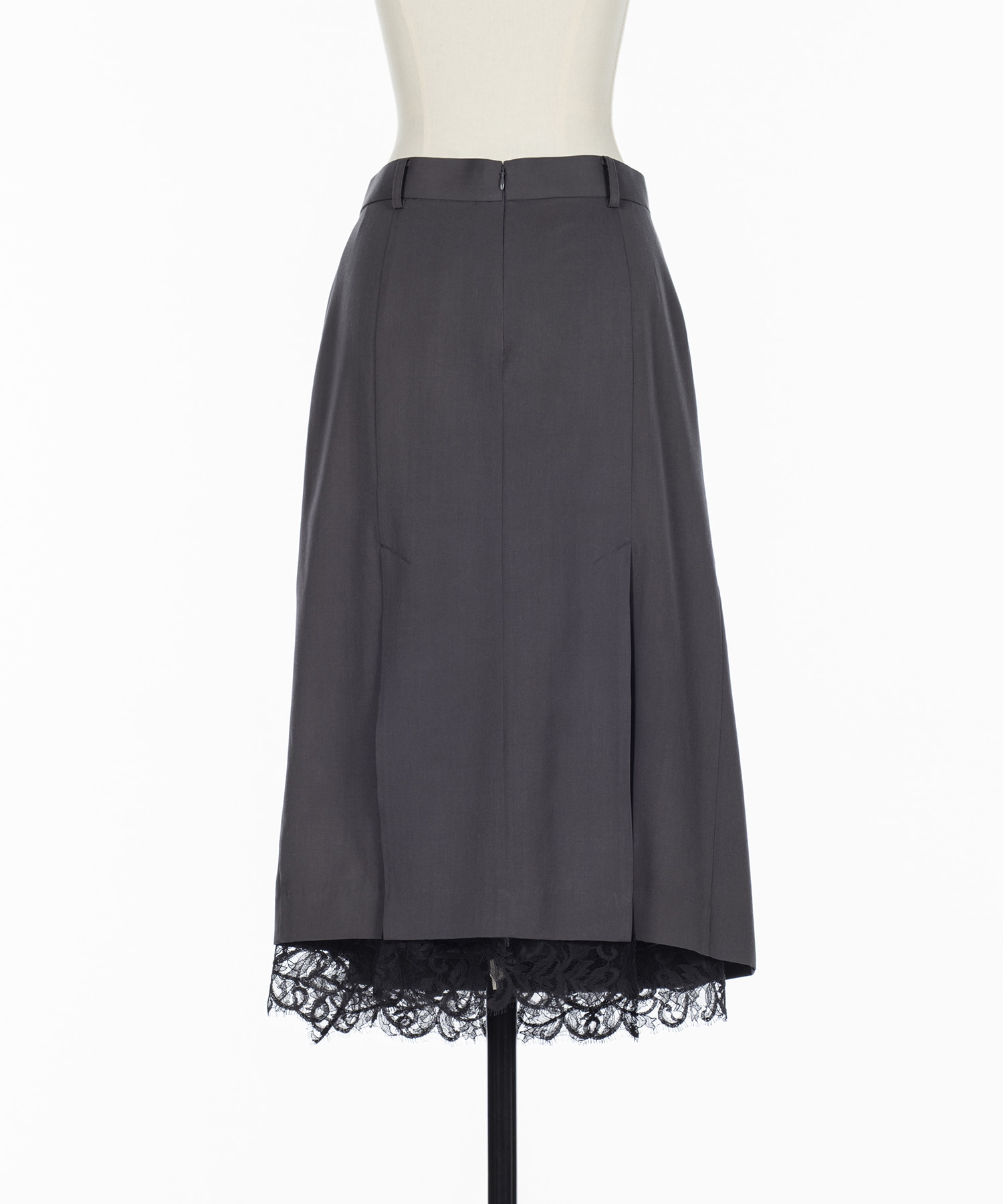 FINE WOOL PLEATED SKIRT WITH LACE TRIM FETICO