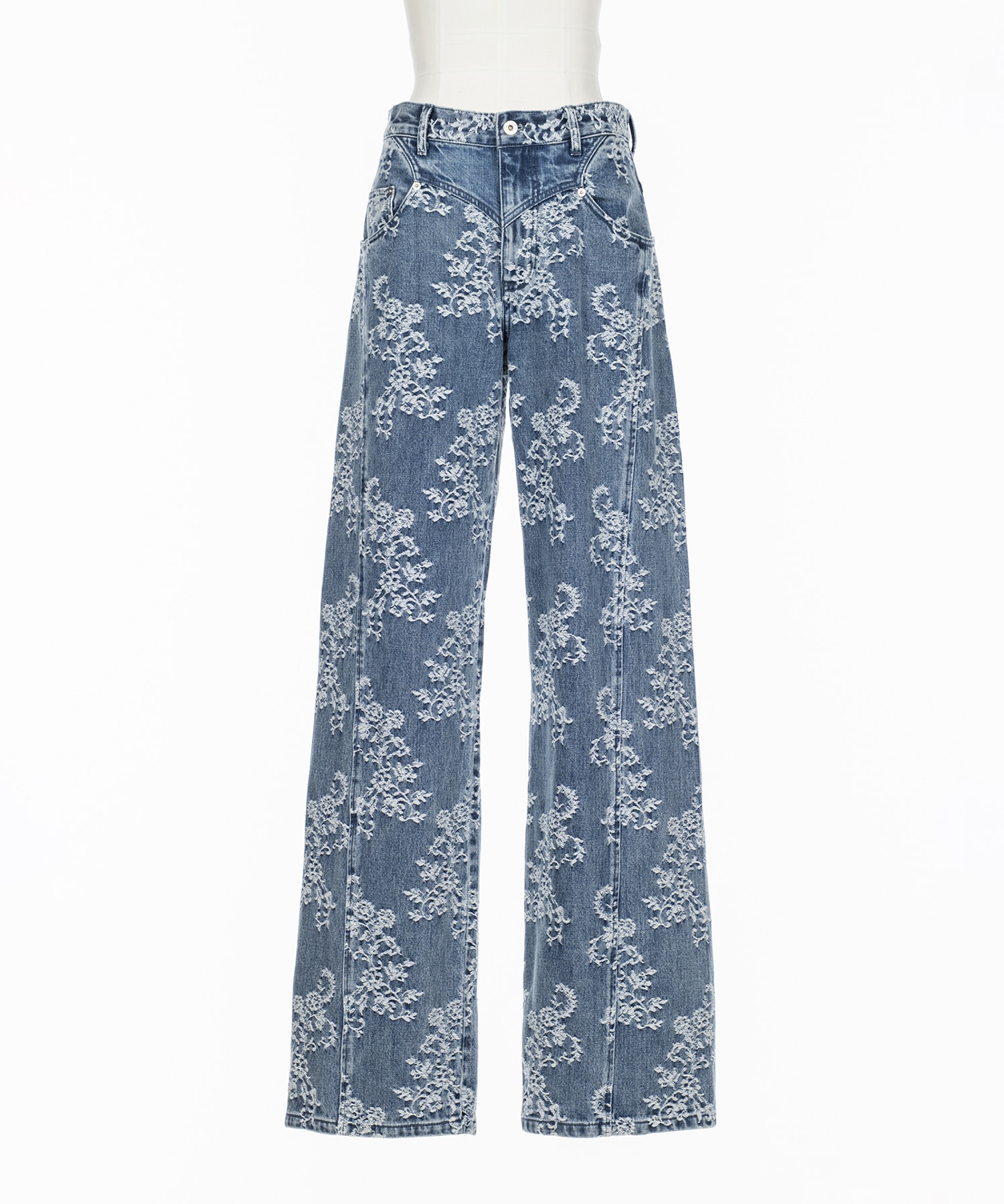 LACE-JACQUARD DENIM STRAIGHT JEANS FETICO