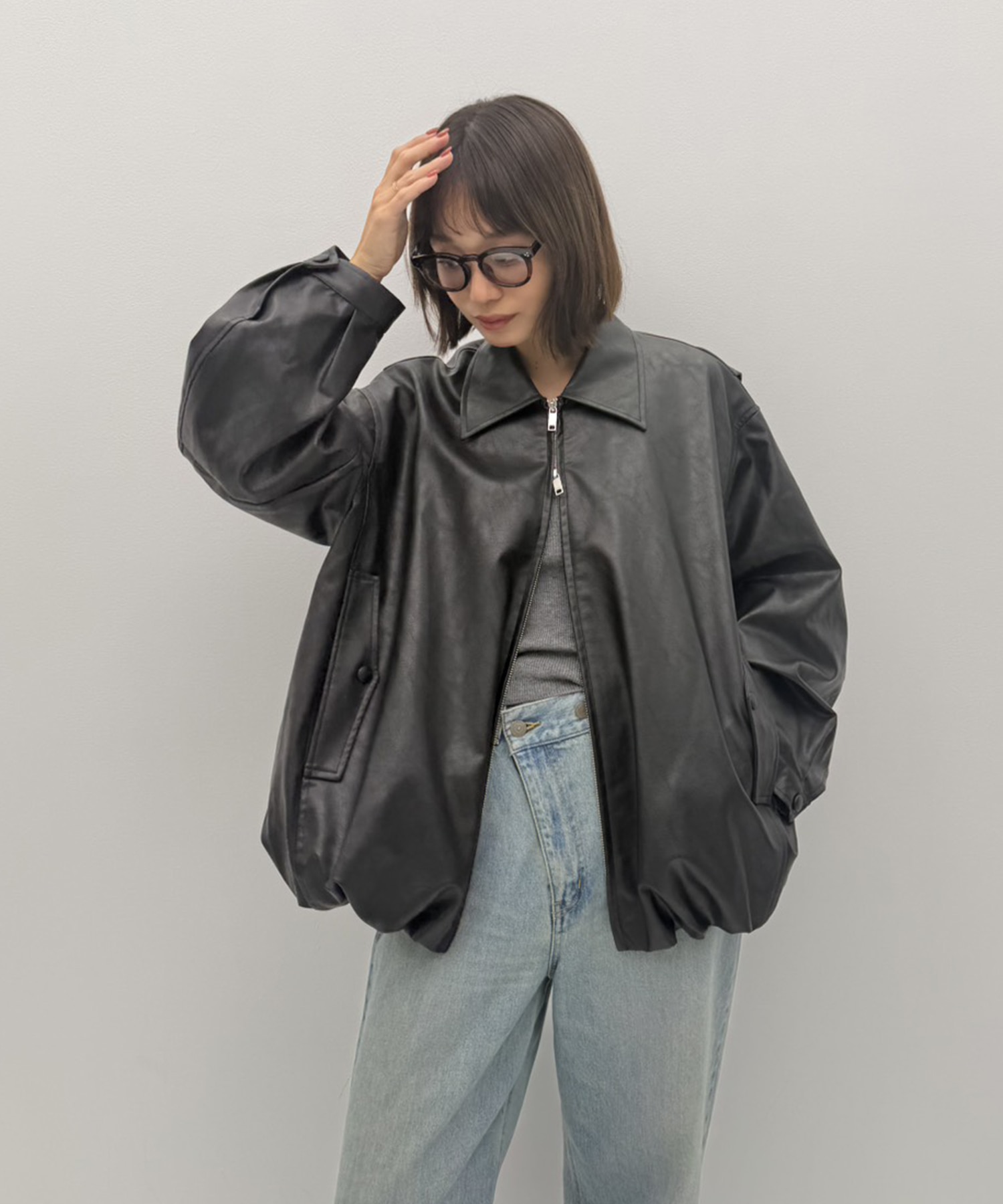 別注 FAKE LEATHER BALLOON JACKET CLANE