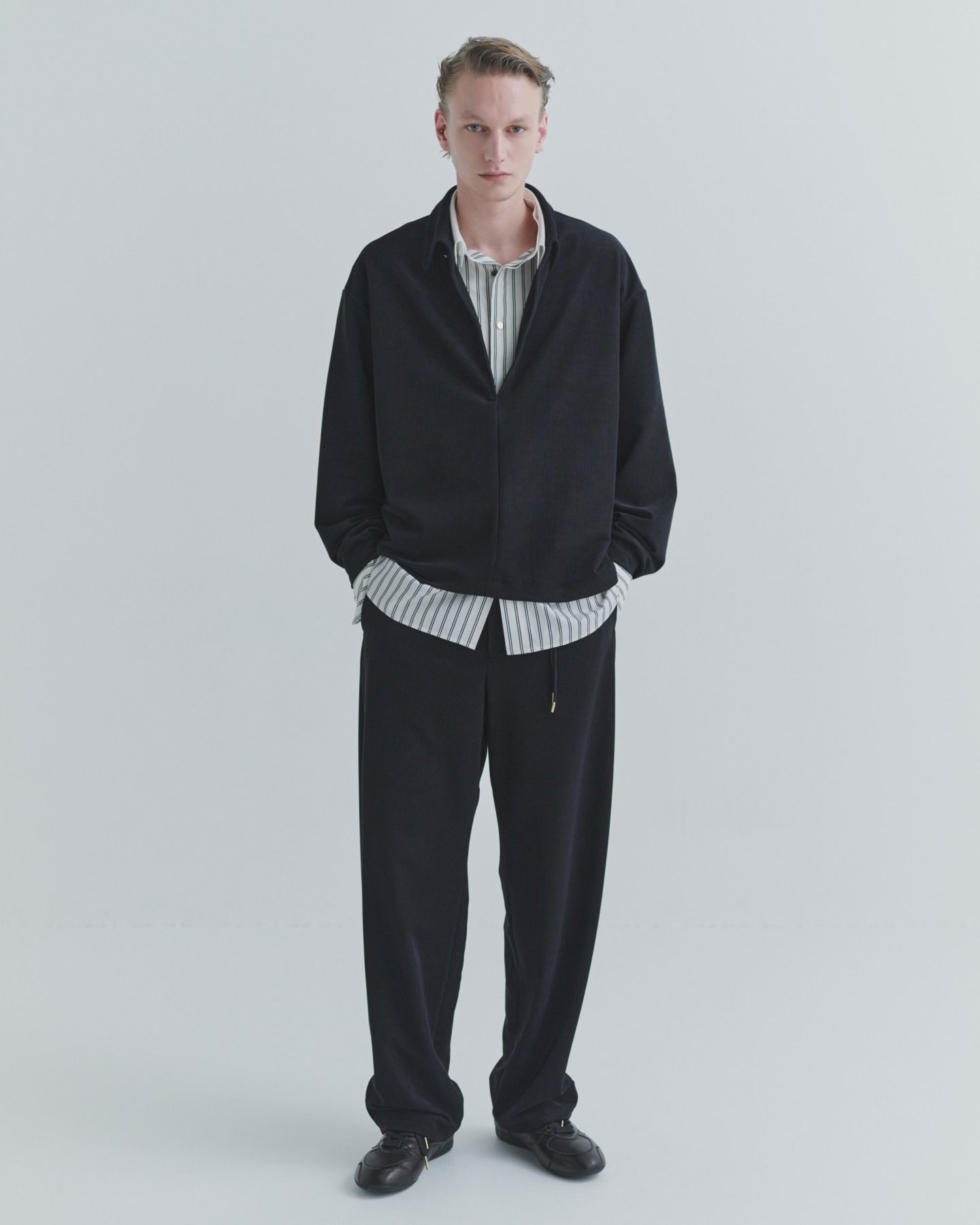 Stretch Fiber Cord Pique Drawstring Wide Pants CULLNI