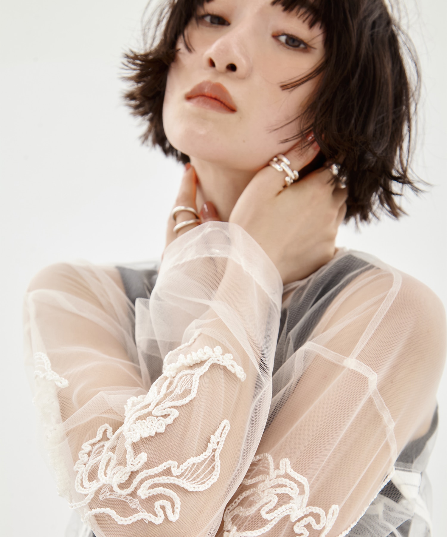 別注embroidered tulle cardigan MURRAL