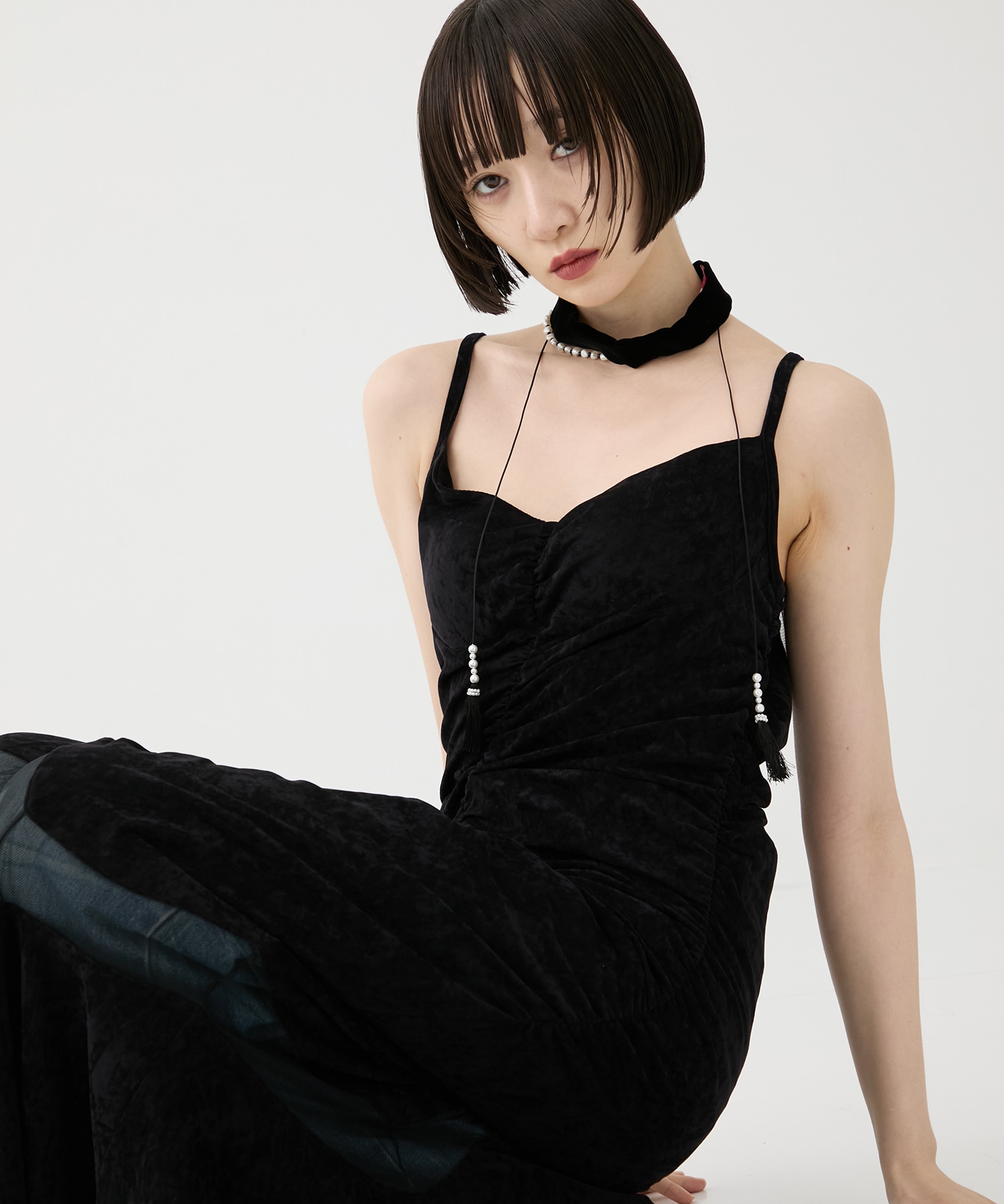 別注VELOUR SHEER CUT HEM DRESS FETICO