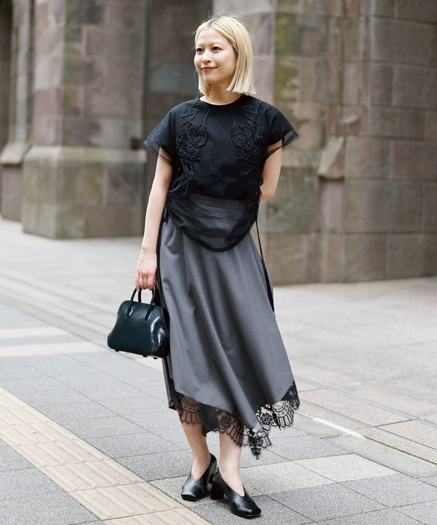 別注embroidered tulle layered tops MURRAL