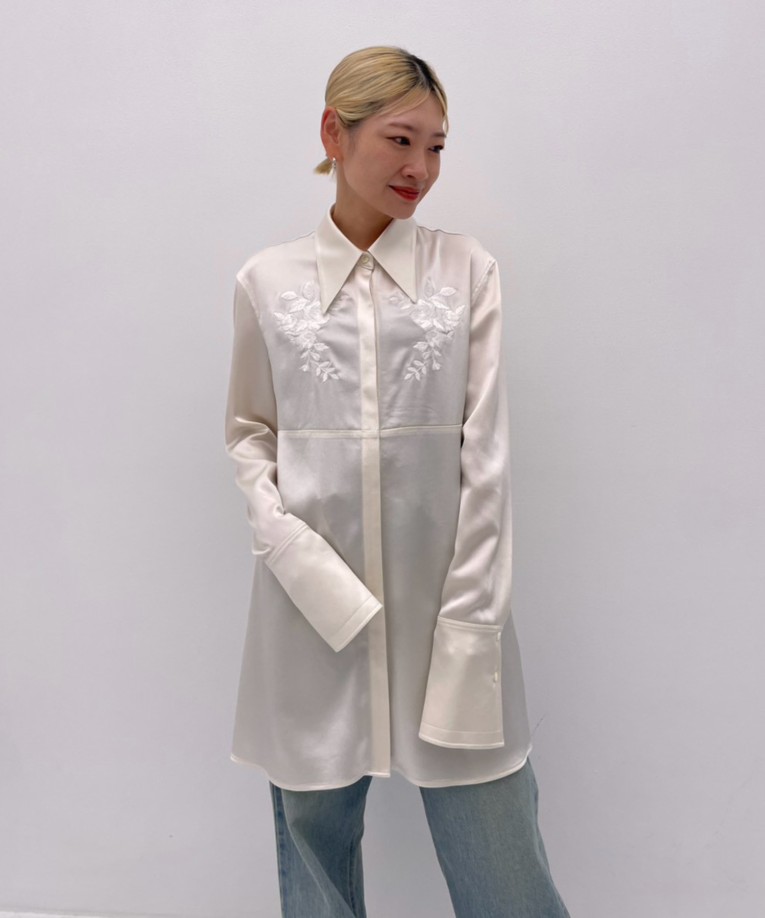 別注 EMBROIDERY SATIN SHIRT FETICO