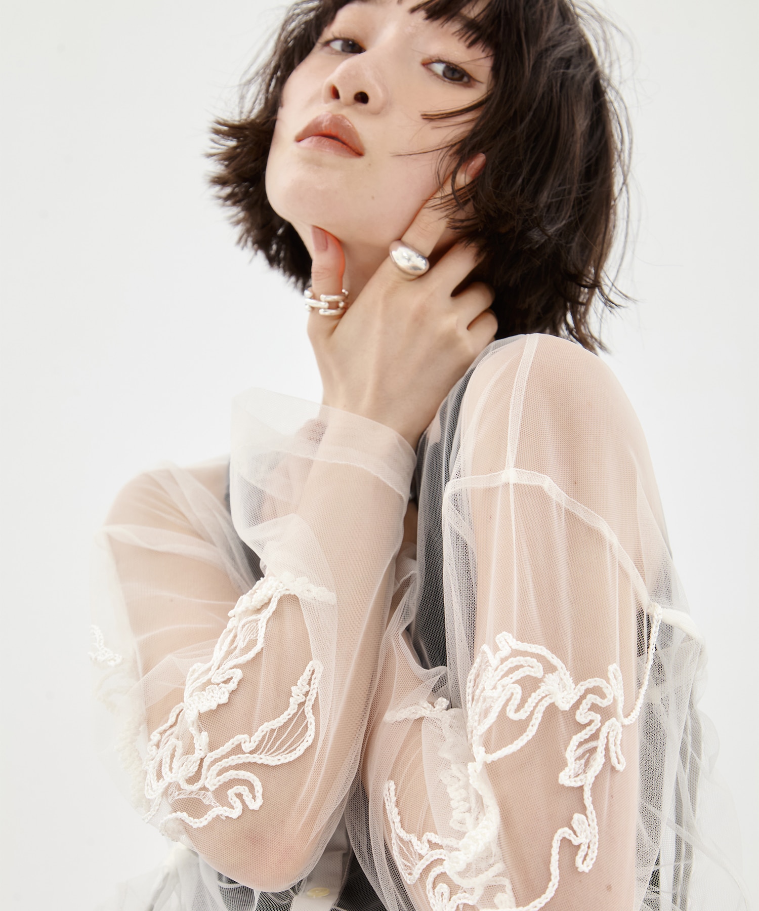 別注embroidered tulle cardigan MURRAL