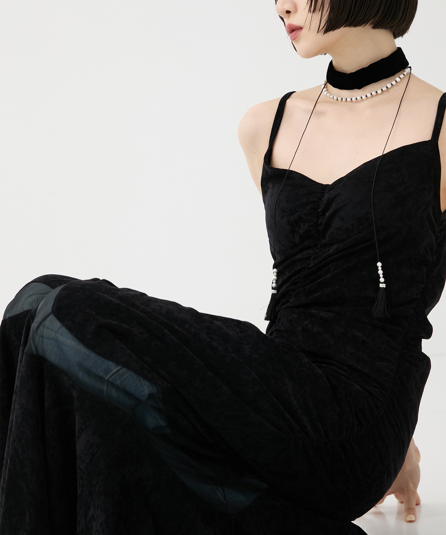 別注VELOUR SHEER CUT HEM DRESS FETICO