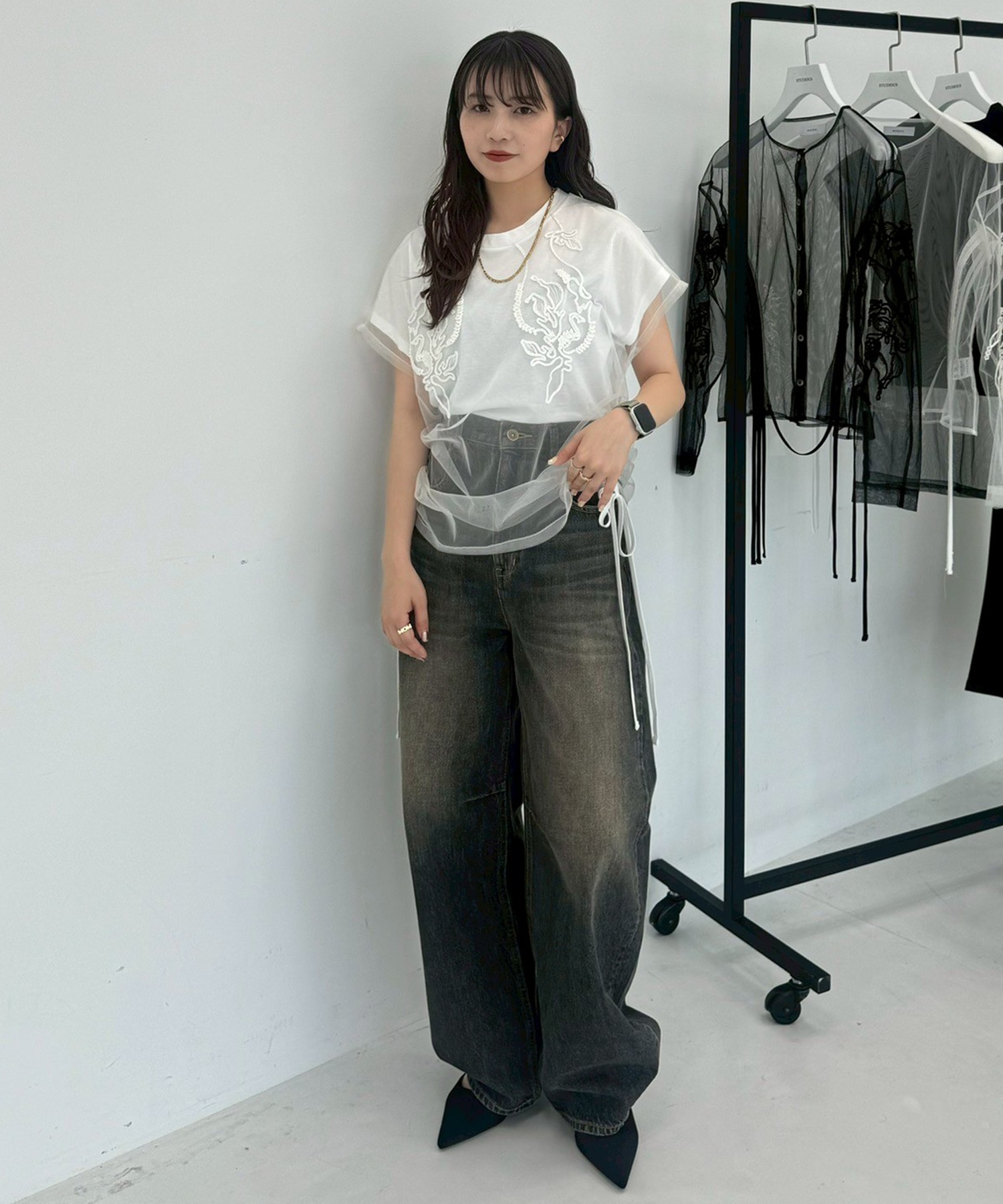 別注embroidered tulle layered tops MURRAL