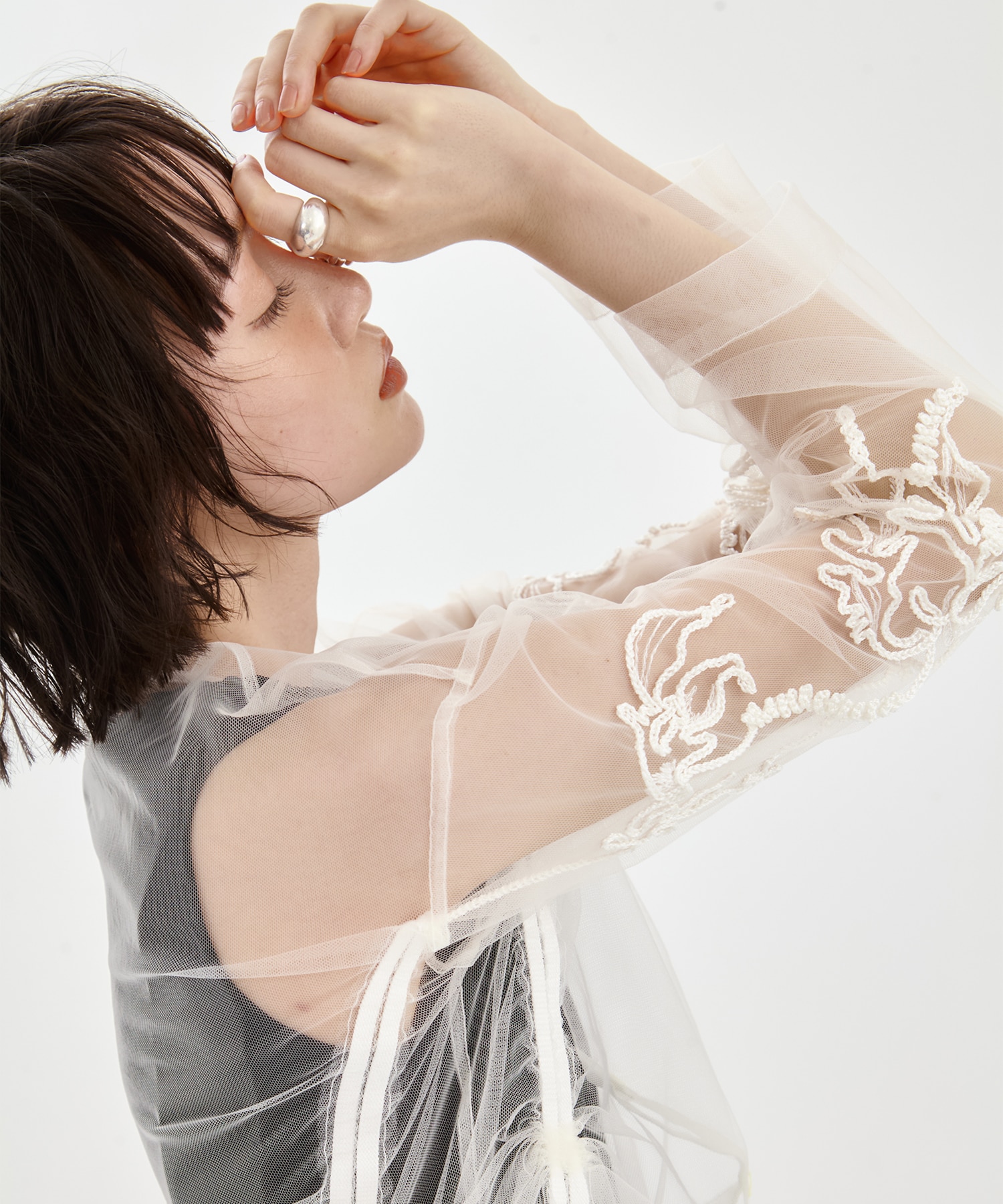 別注embroidered tulle cardigan MURRAL