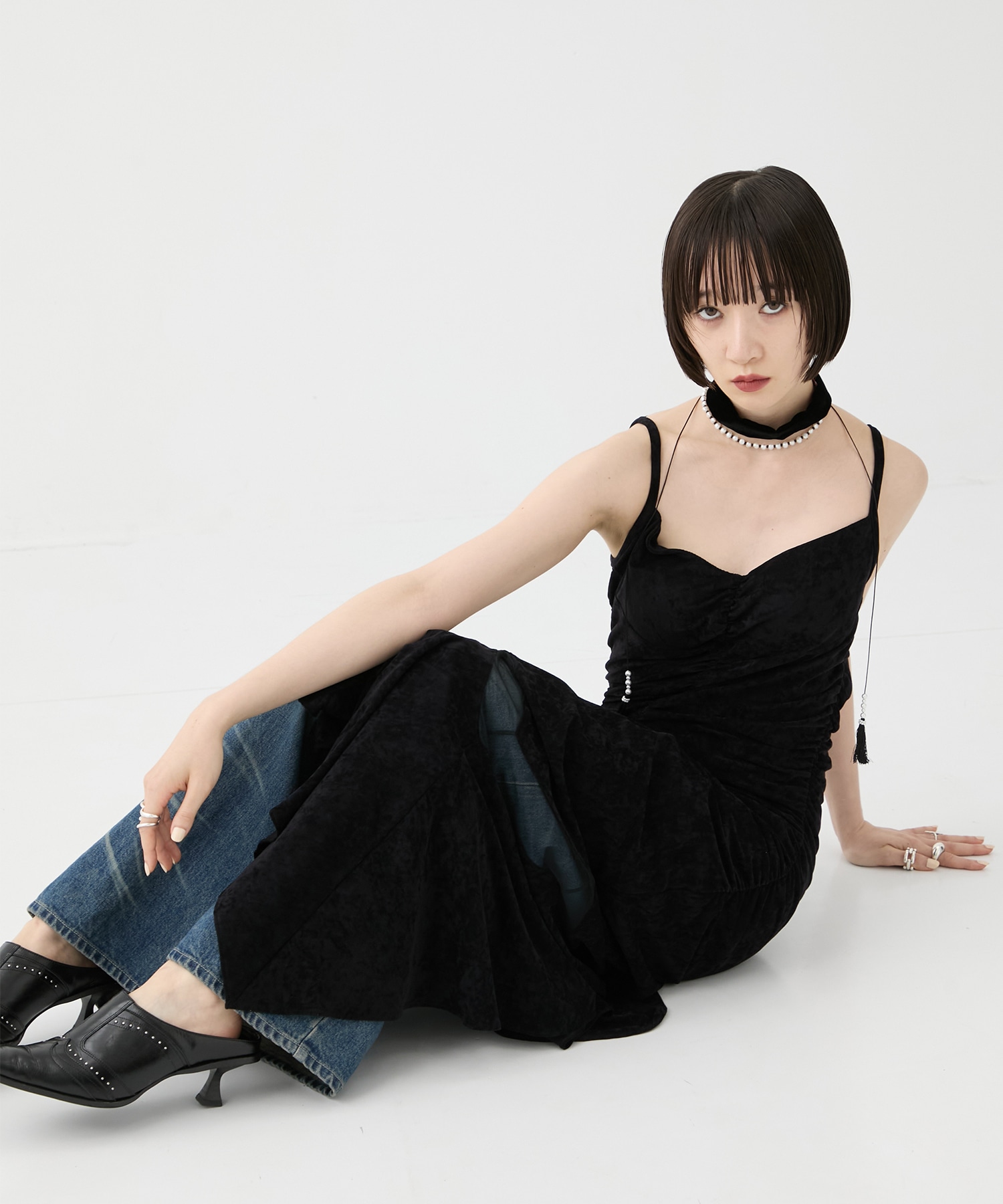 別注VELOUR SHEER CUT HEM DRESS FETICO